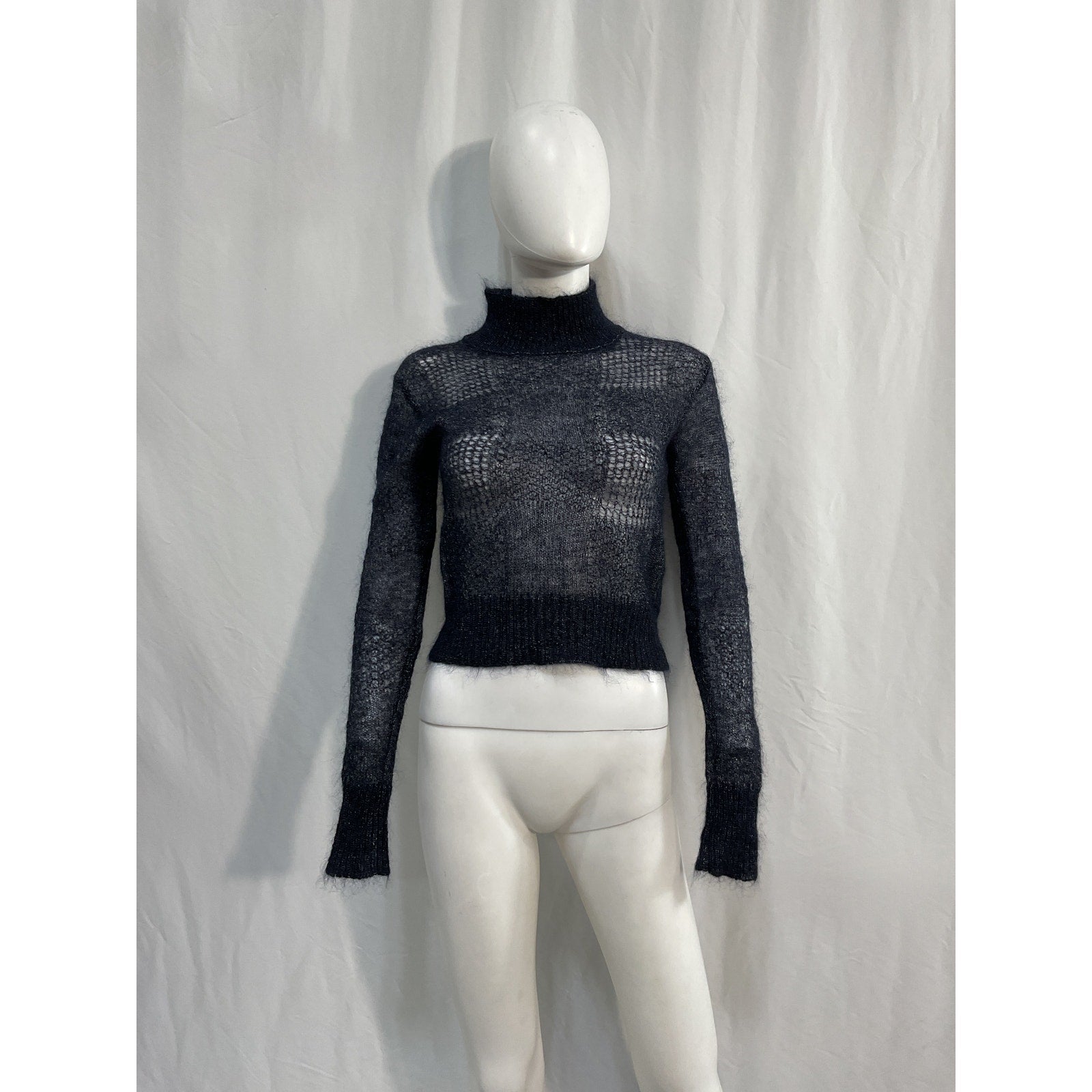 Woolrich See-Through Blue Cashmere Mohair Wool Blend Knit Top Size XS