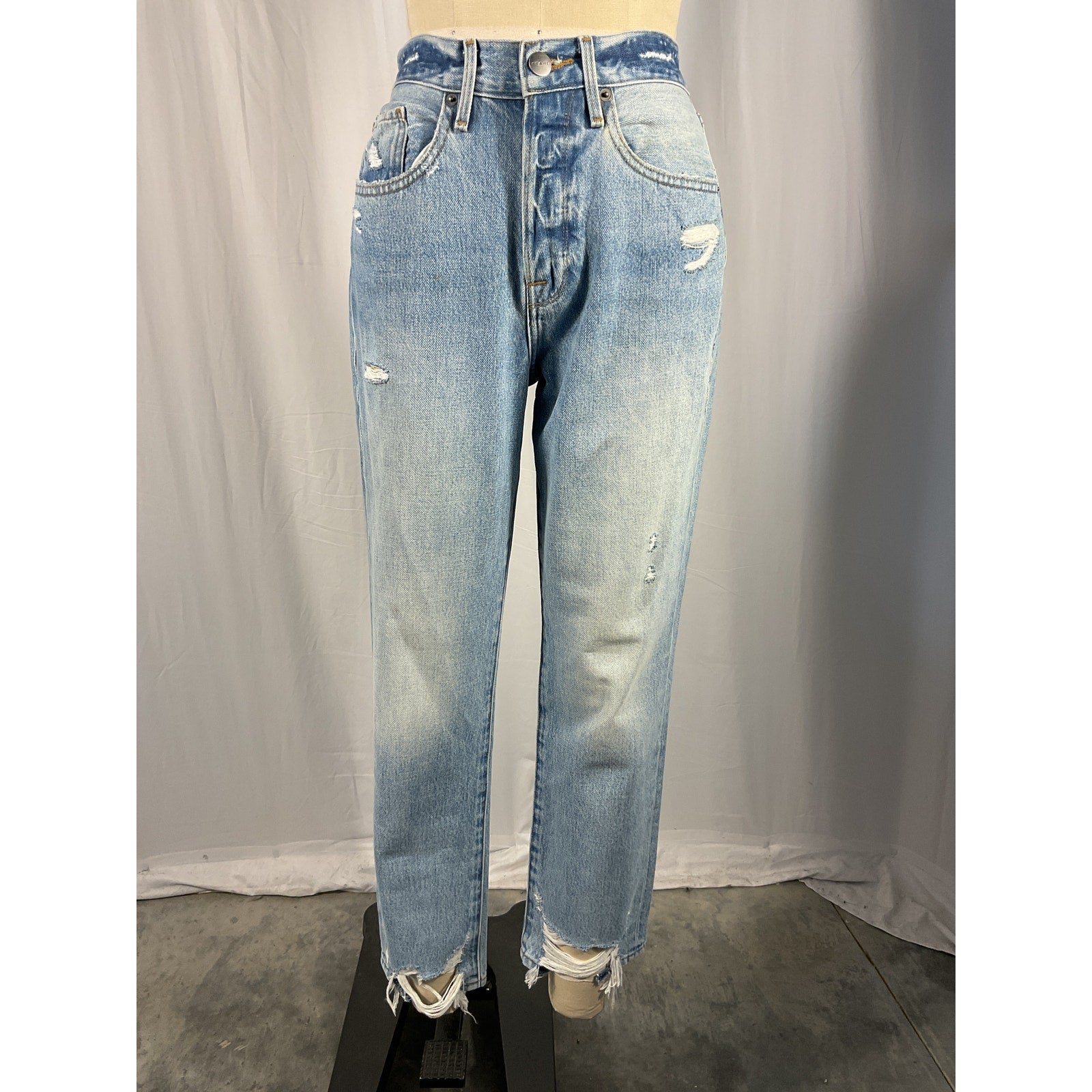 Frame 'Le Original' Blue Ripped High Waist Crop Denim Jeans Size 27