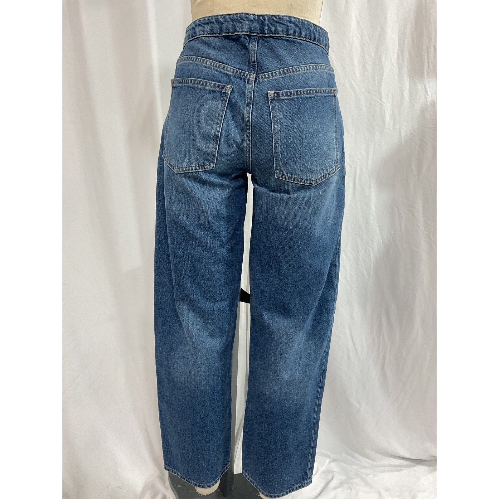 Frame 'Angled' Blue Zipper Long Barrel Denim Jean Size 26
