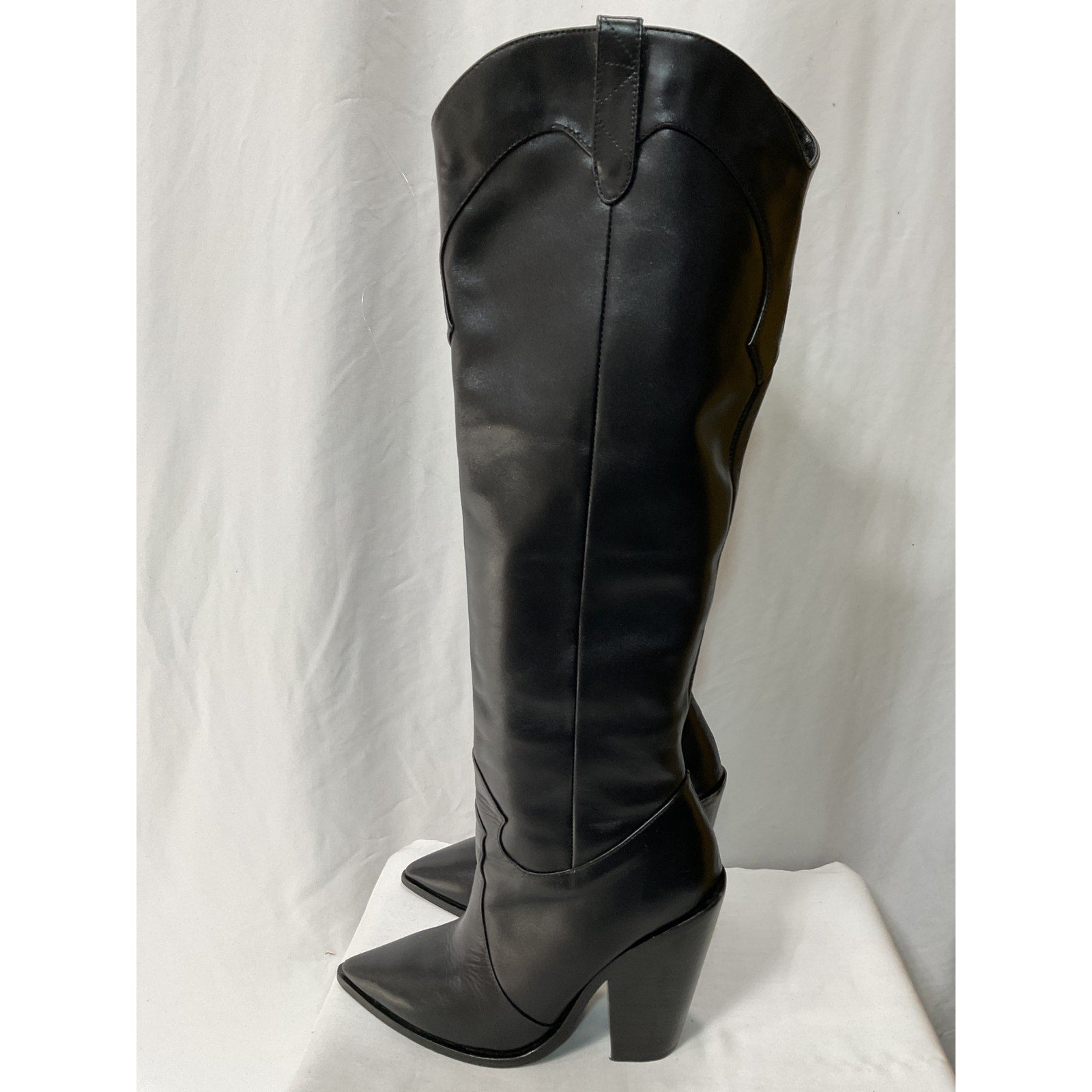 Raye 'Inferno' Black Leather Heeled Boot Size 5.5
