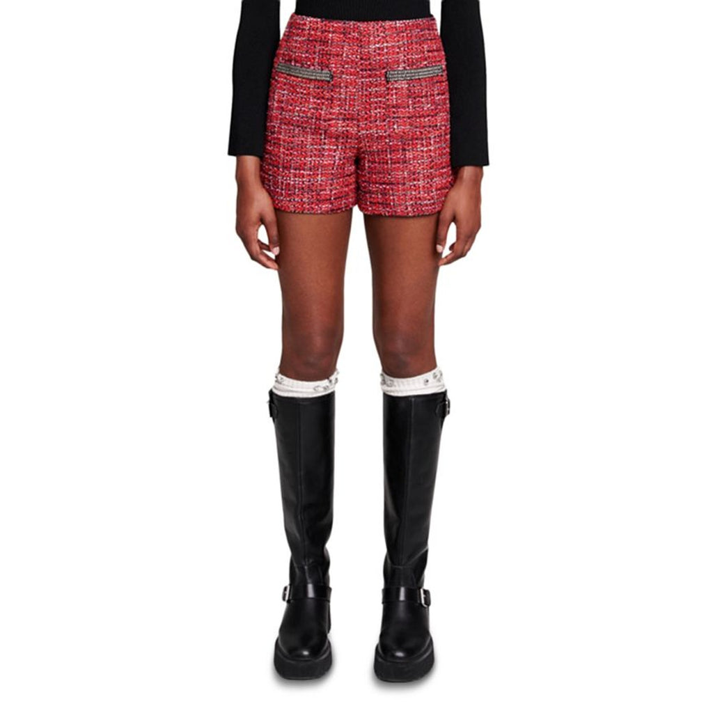 Maje 'Italete' Red Acrylic Mid Rise Shorts Size 36