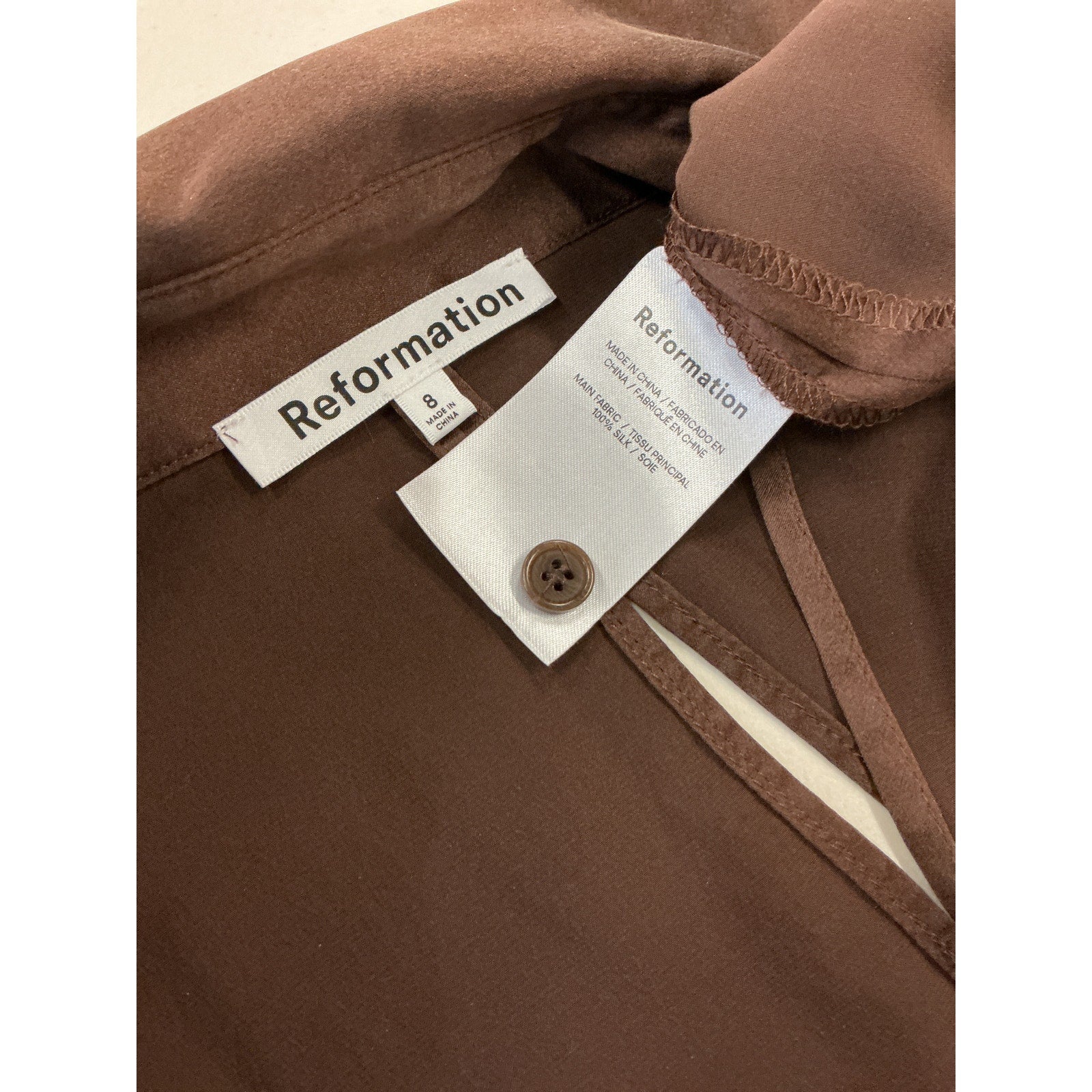 Reformation 'Alaine' Brown Silk Dress Size 8