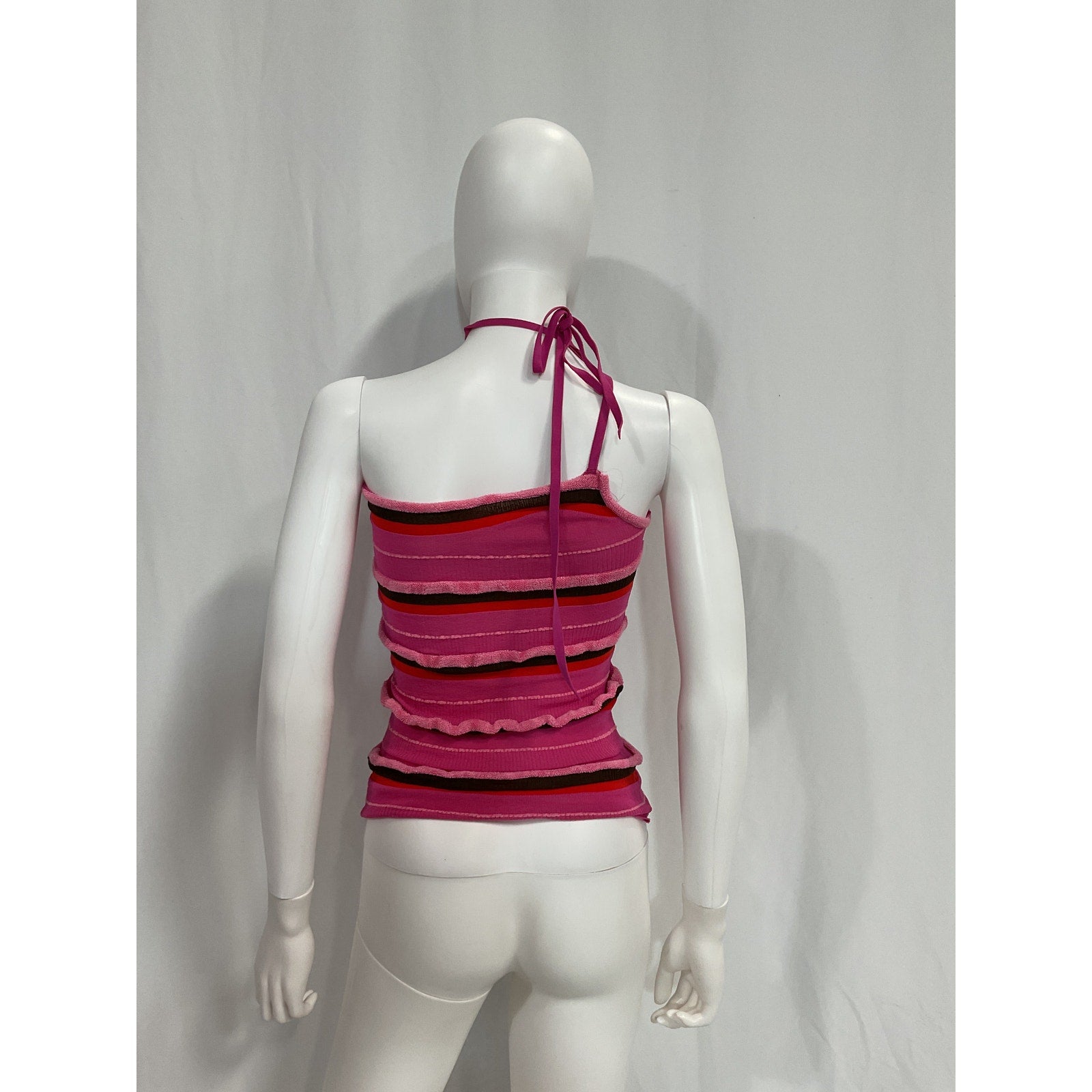 Jacquemus 'Concha' Pink Embellished One-Shoulder Ruched Striped Seersucker Top Size 2