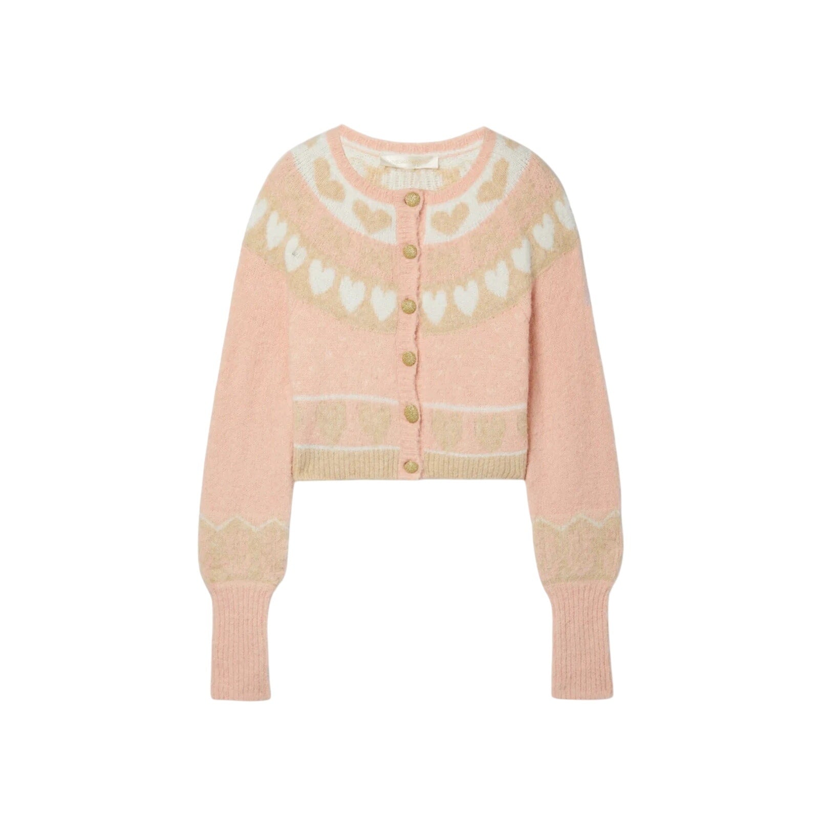 Loveshackfancy 'Dimples' Pink Acrylic Intarsia-Knit Cardigan Size XS