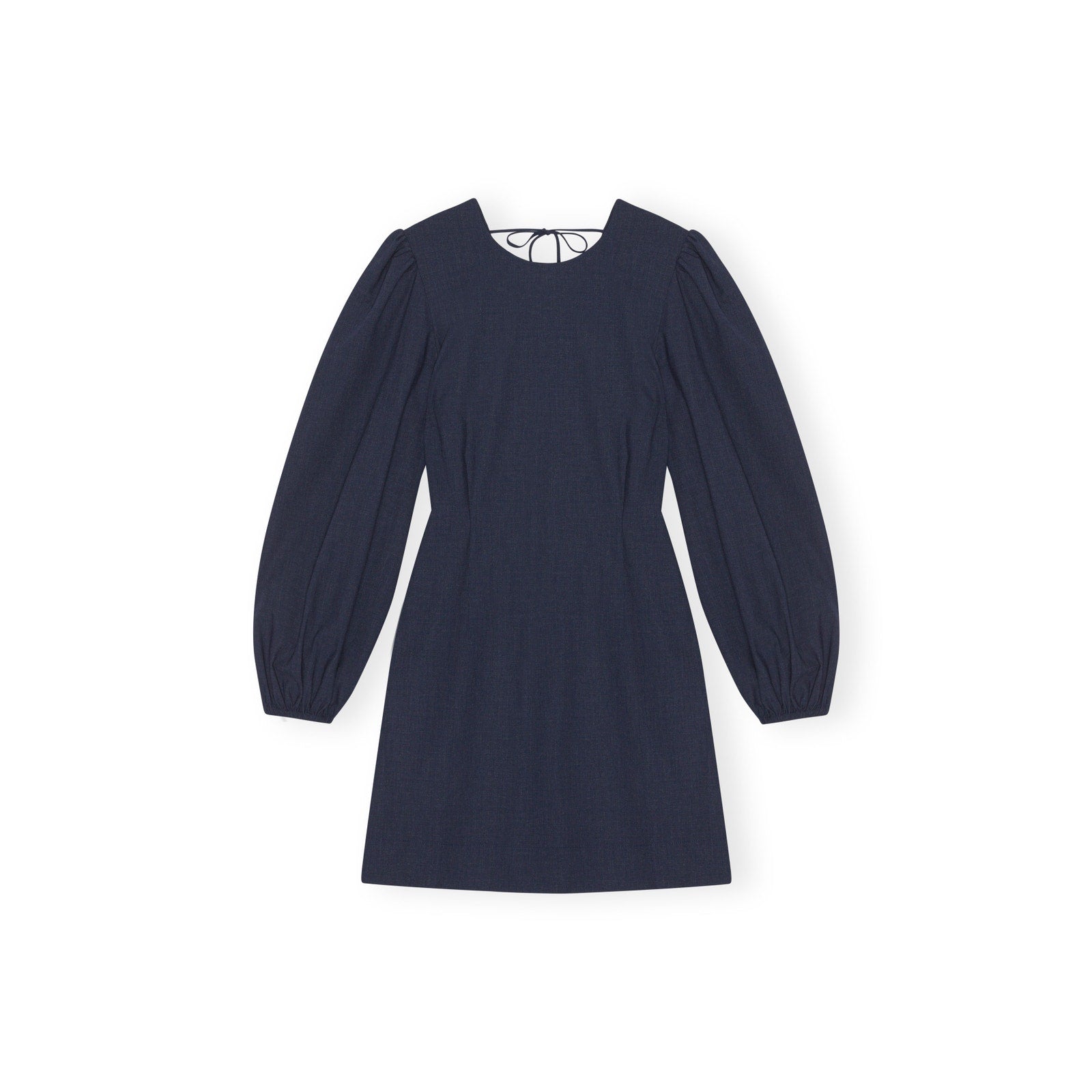 Ganni 'Drapey' Navy Melange Open Back Long Sleeve Mini Dress Size 32