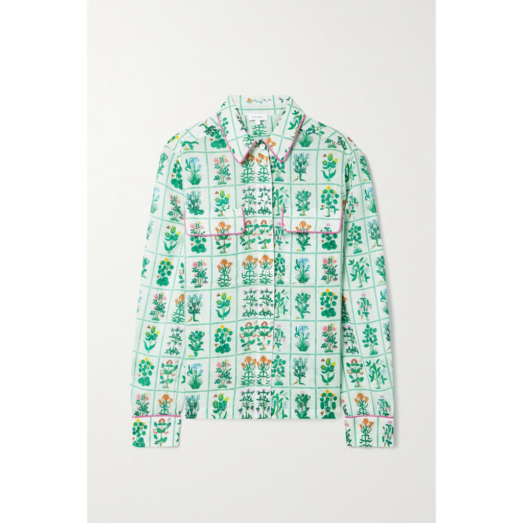 Rhode 'Rae' Green Floral Print Cotton Voile Blouse Top Size L