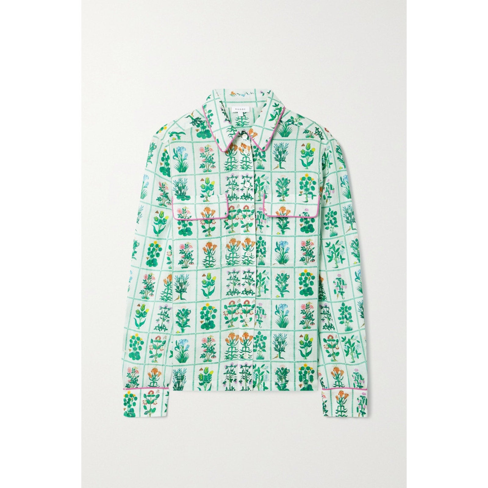 Rhode 'Rae' Green Floral Print Cotton Voile Blouse Top Size L
