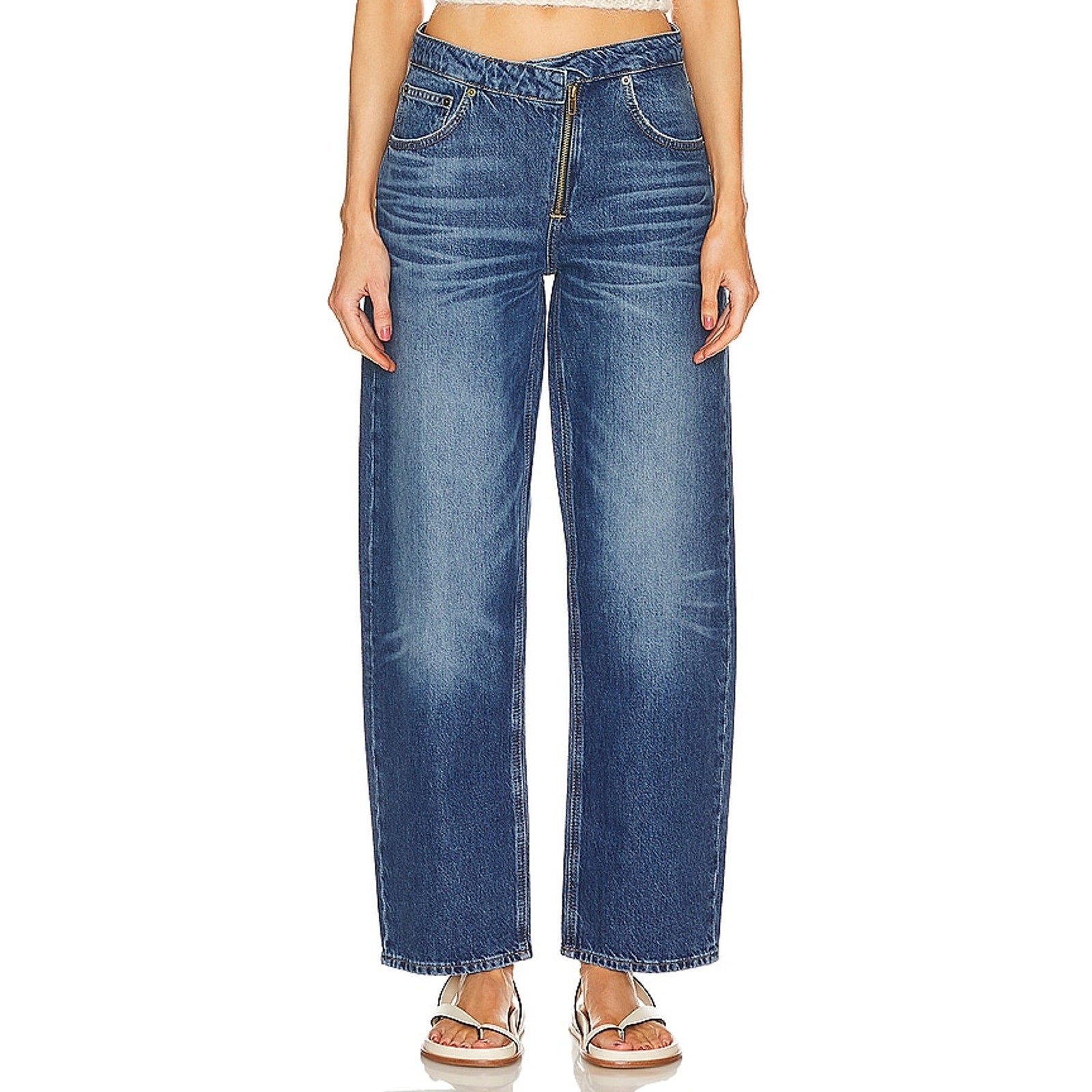 Frame 'Angled' Blue Zipper Long Barrel Denim Jean Size 26