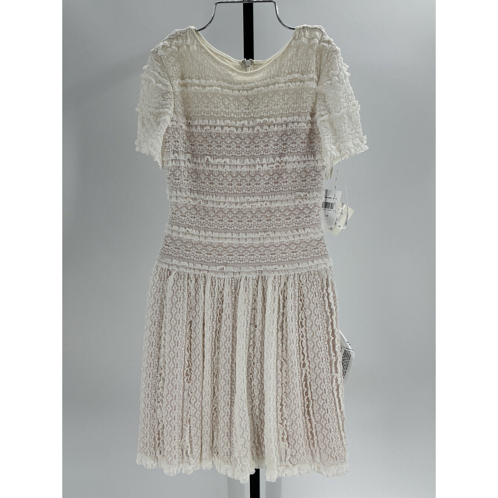 Sho Short-Sleeve White Nylon Gauze Lace Dress Size XS