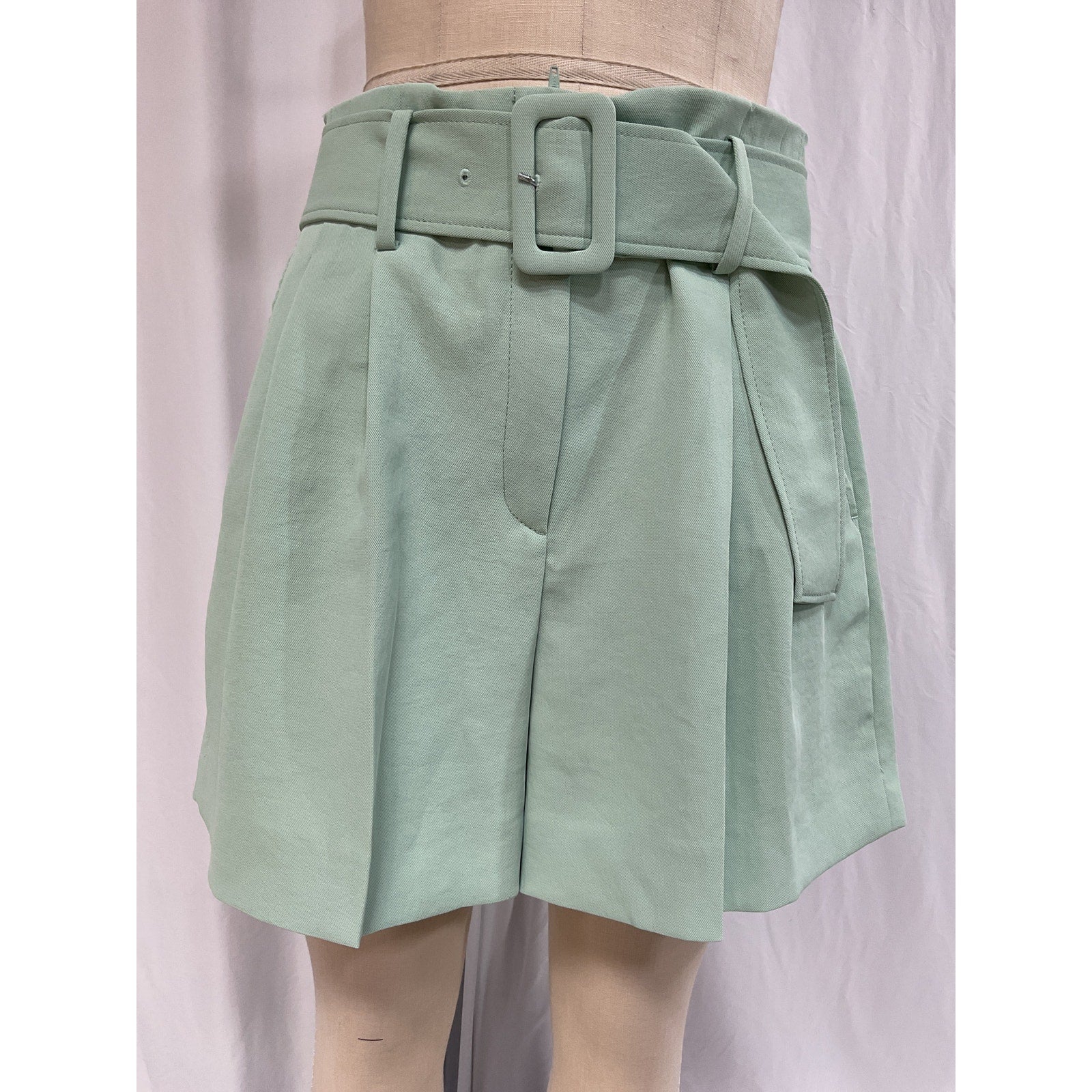 Sandro 'Artus' Green Belted High Rise Shorts Size L