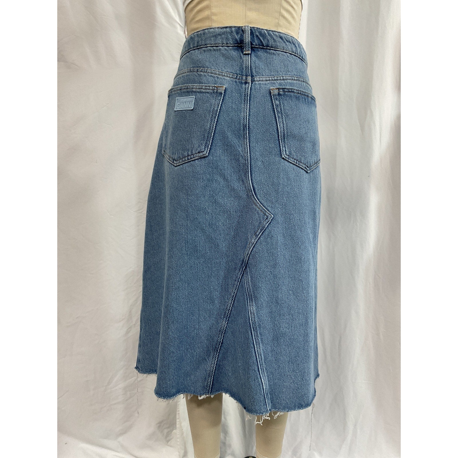Ganni 'Organic' Blue Denim Midi Skirt Size 12