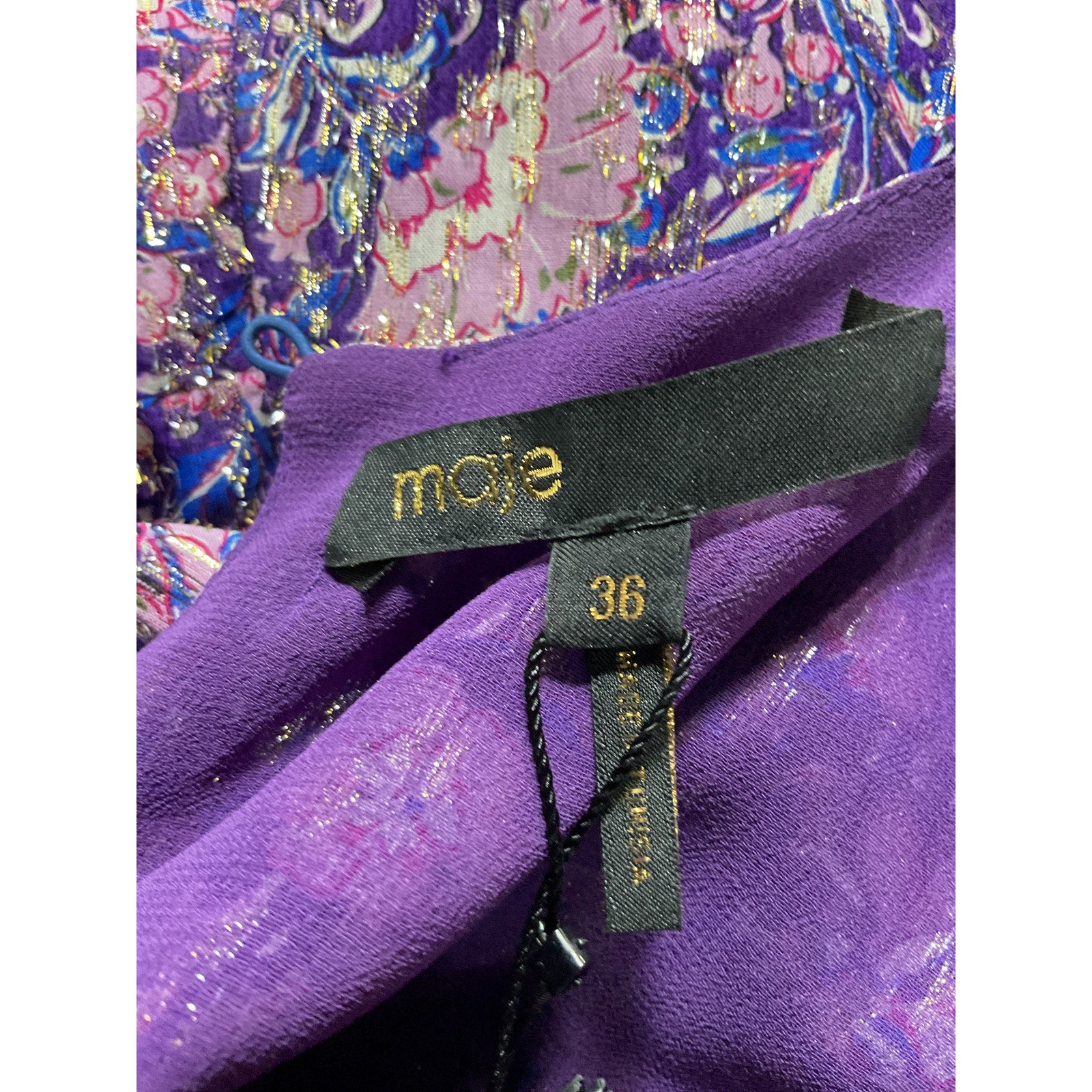 Maje 'Roletex' Purple Floral Long Sleeve Satin Cutout Minidress Size 4 - NWT