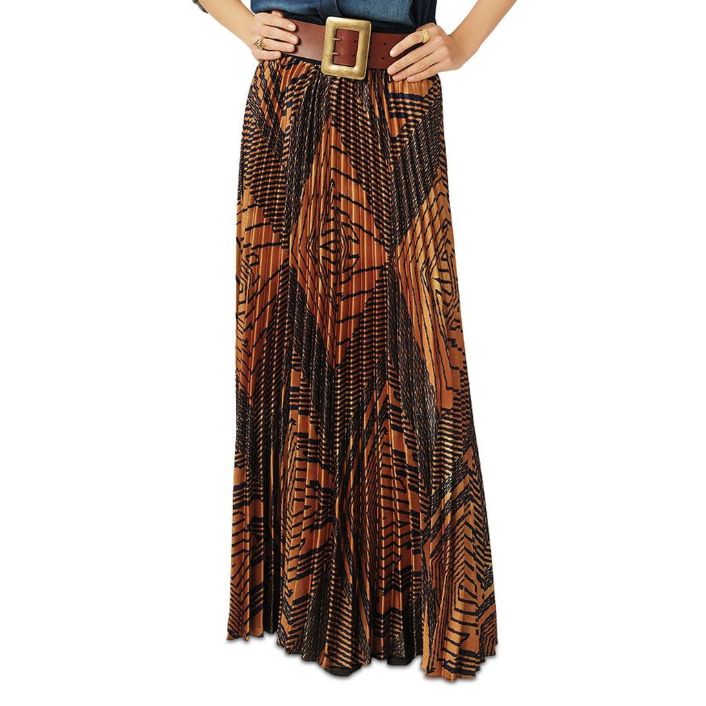 Ba&Sh 'Sow' Gold Polyester Geometric Pleated Maxi Skirt Size 36 - NWT