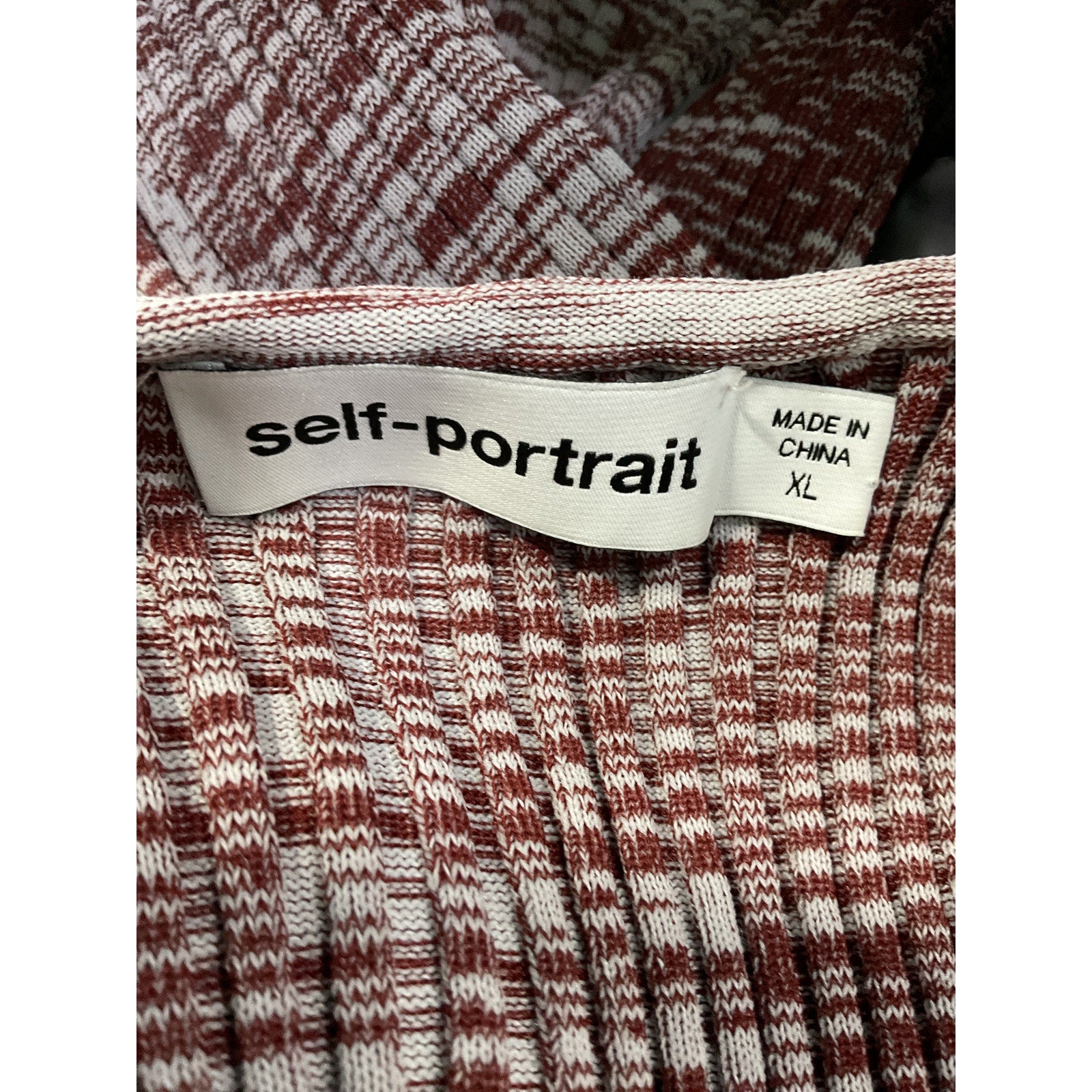 Self-Portrait 'Crossover' Red Rib Knit Midi Dress Size XL