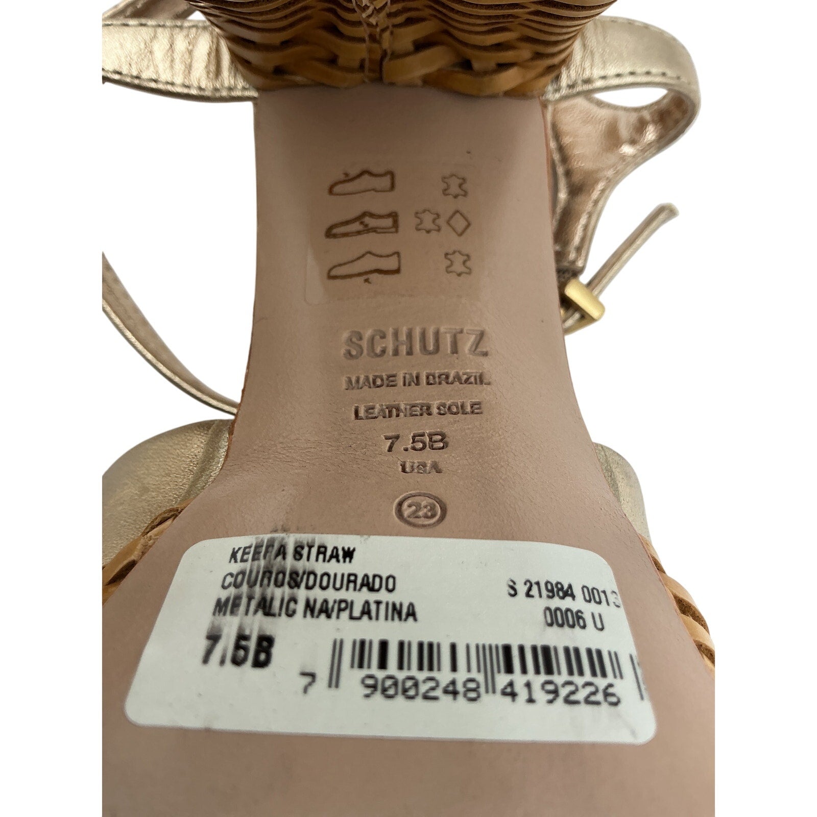Schutz 'Keefa' Gold Leather Straw Platform Sandals Size 7.5
