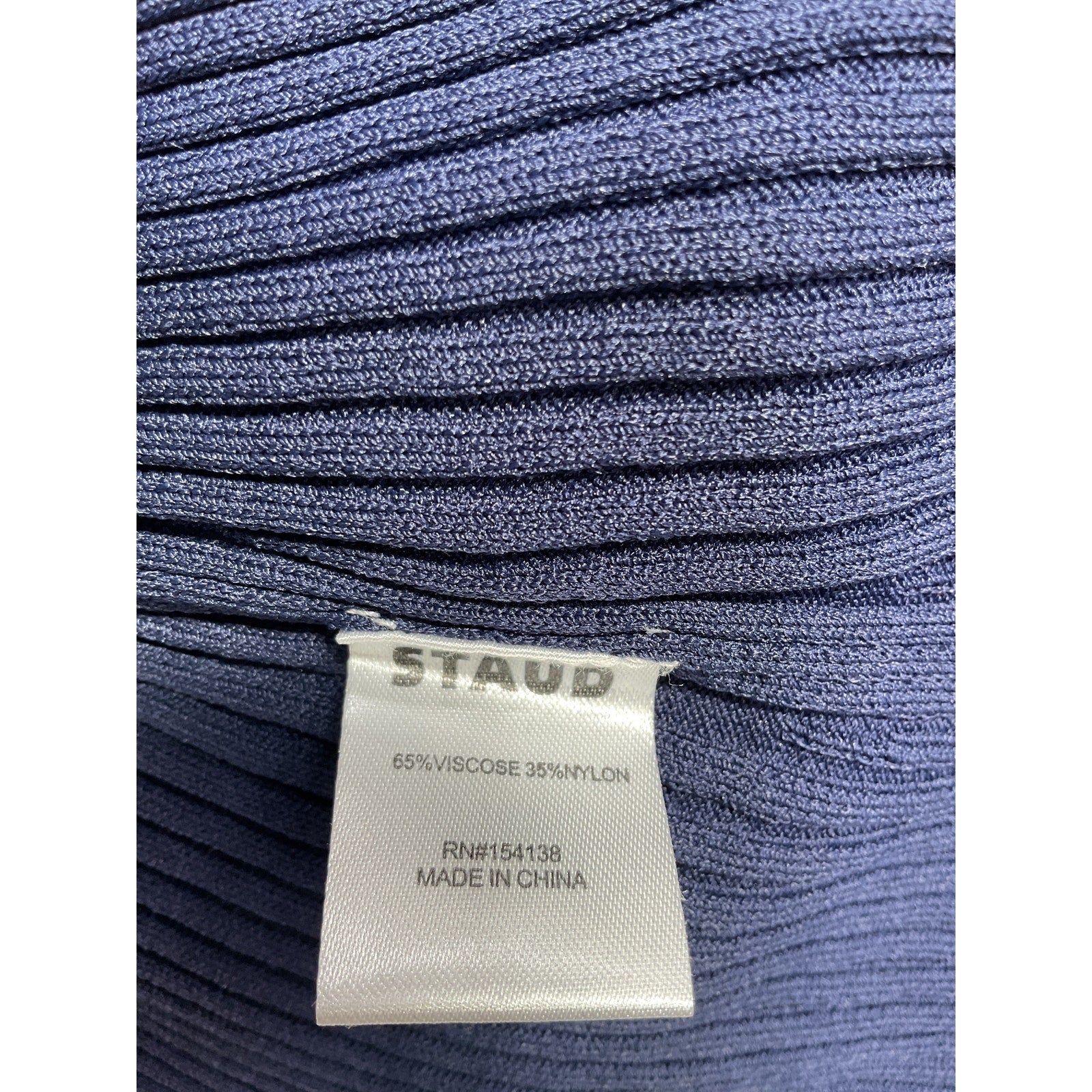 Staud 'Brice' Blue Viscose Two-Tone Ribbed-Knit Top Size S