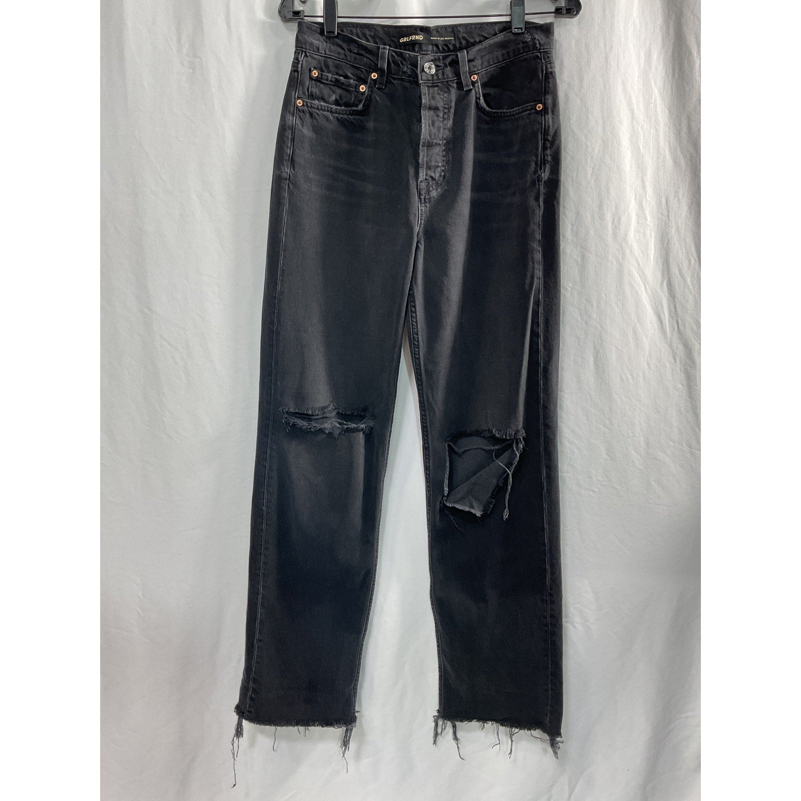 Grlfrnd 'Bella' Black Cotton Low Rise Boyfriend Denim Jean Size 25
