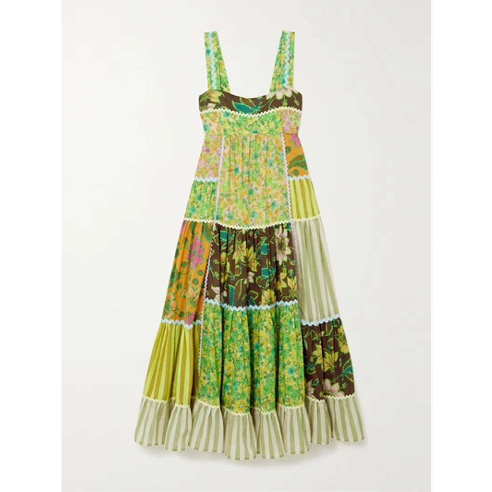 Al�mais 'Winnie' Green Patchwork Appliqu�d Printed Cotton Maxi Dress Size US 4