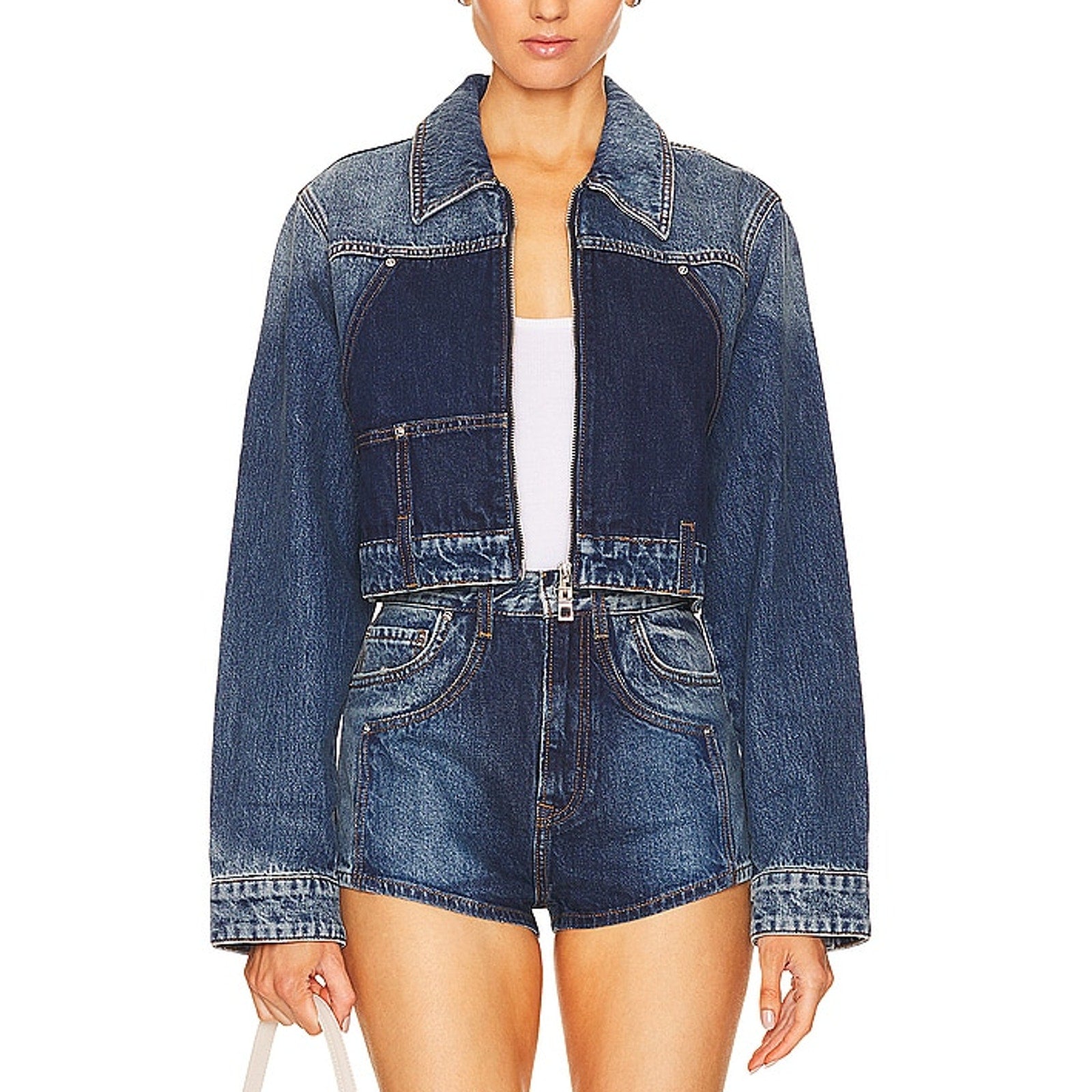 Grlfrnd 'Avery' Blue Cotton Two Tone Utility Jacket Size XS - NWT