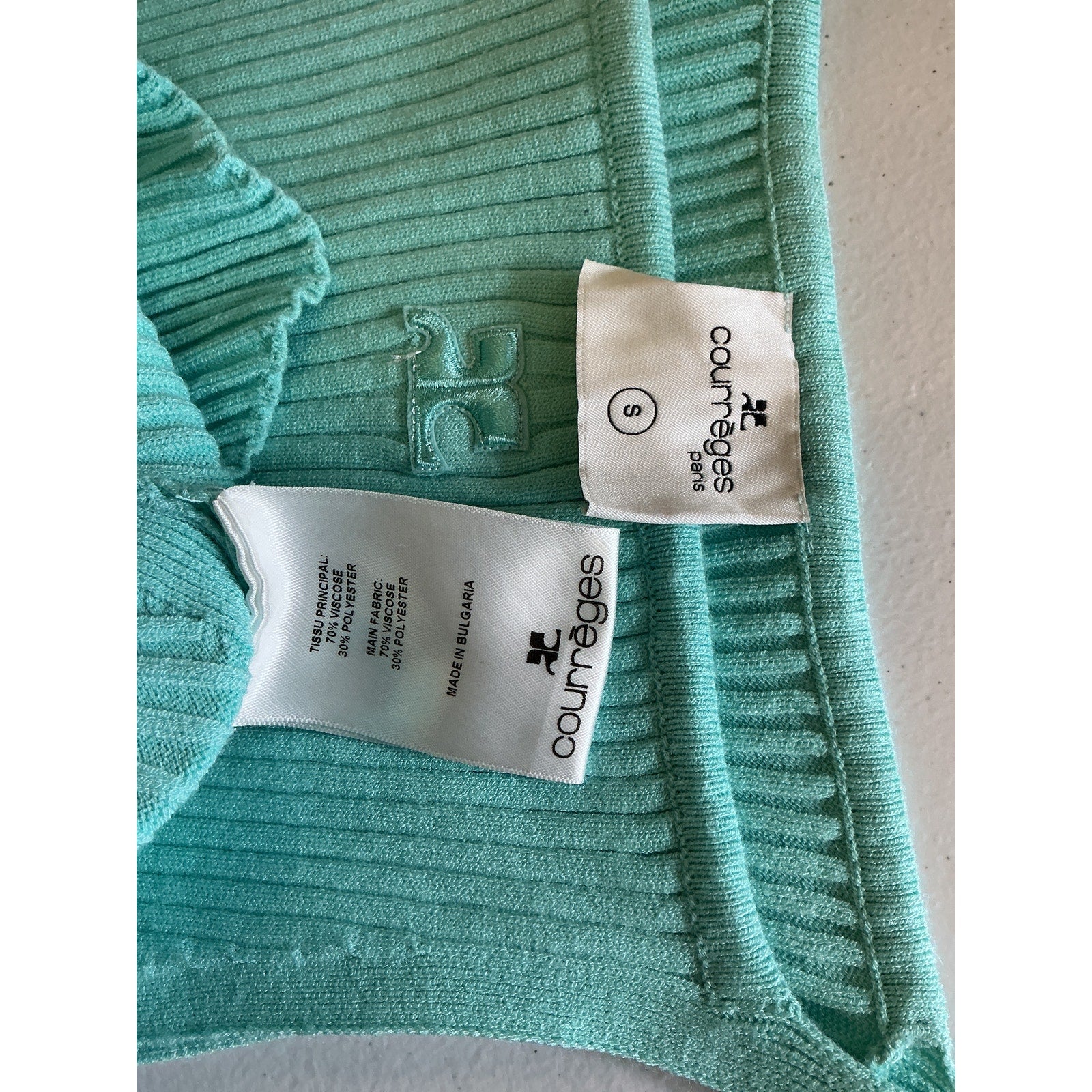 Courr�Ges Ribbed-Knit Blue Viscose Pointed-Hem Tank Top Size S
