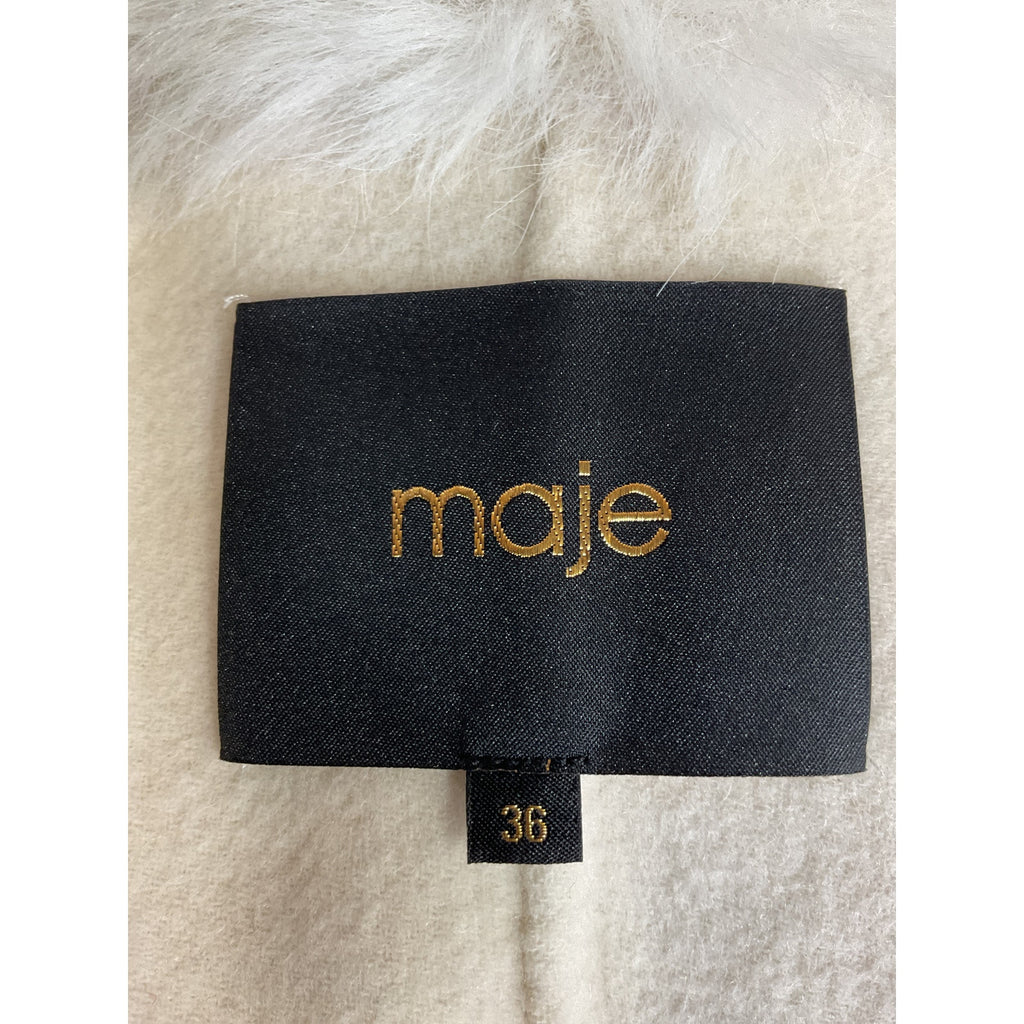 Maje 'Galaxyo' White Faux Fur Collar Coat Size 4