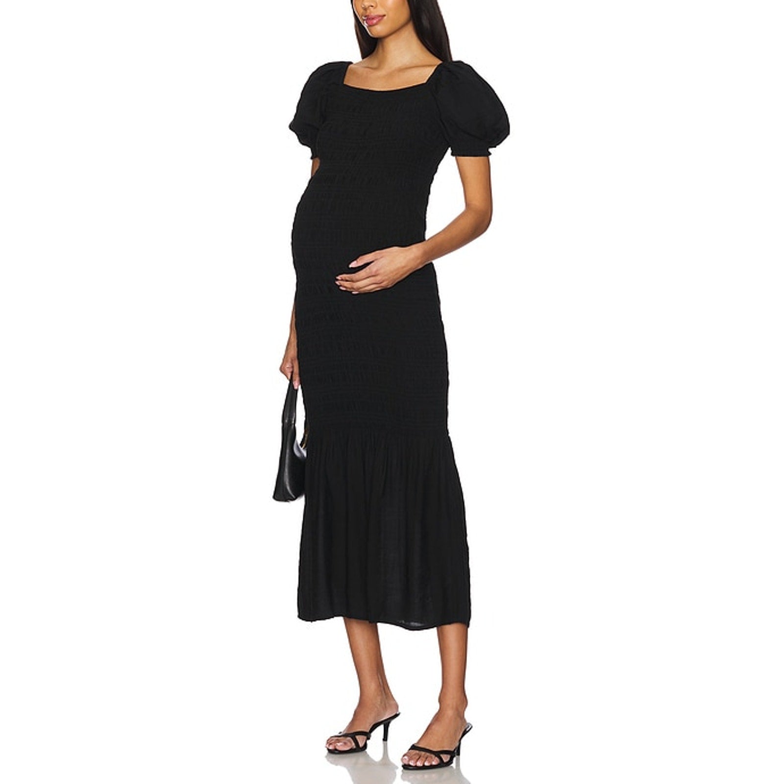 Bumpsuit 'Shirred' Black Puff Sleeve Off Shoulder Dress Size M