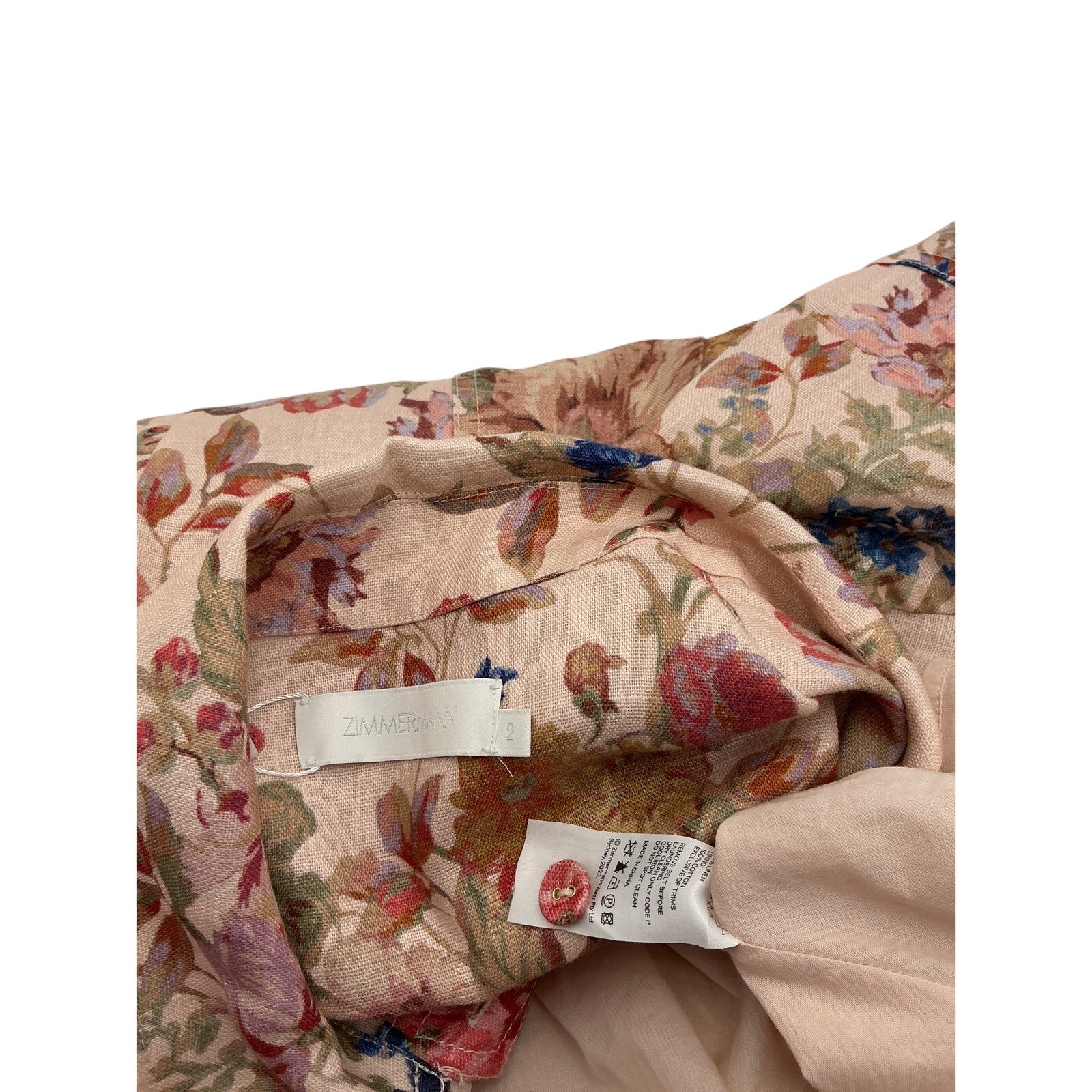 Zimmermann 'August' Beige Linen Belted Floral Mini Dress Size 2