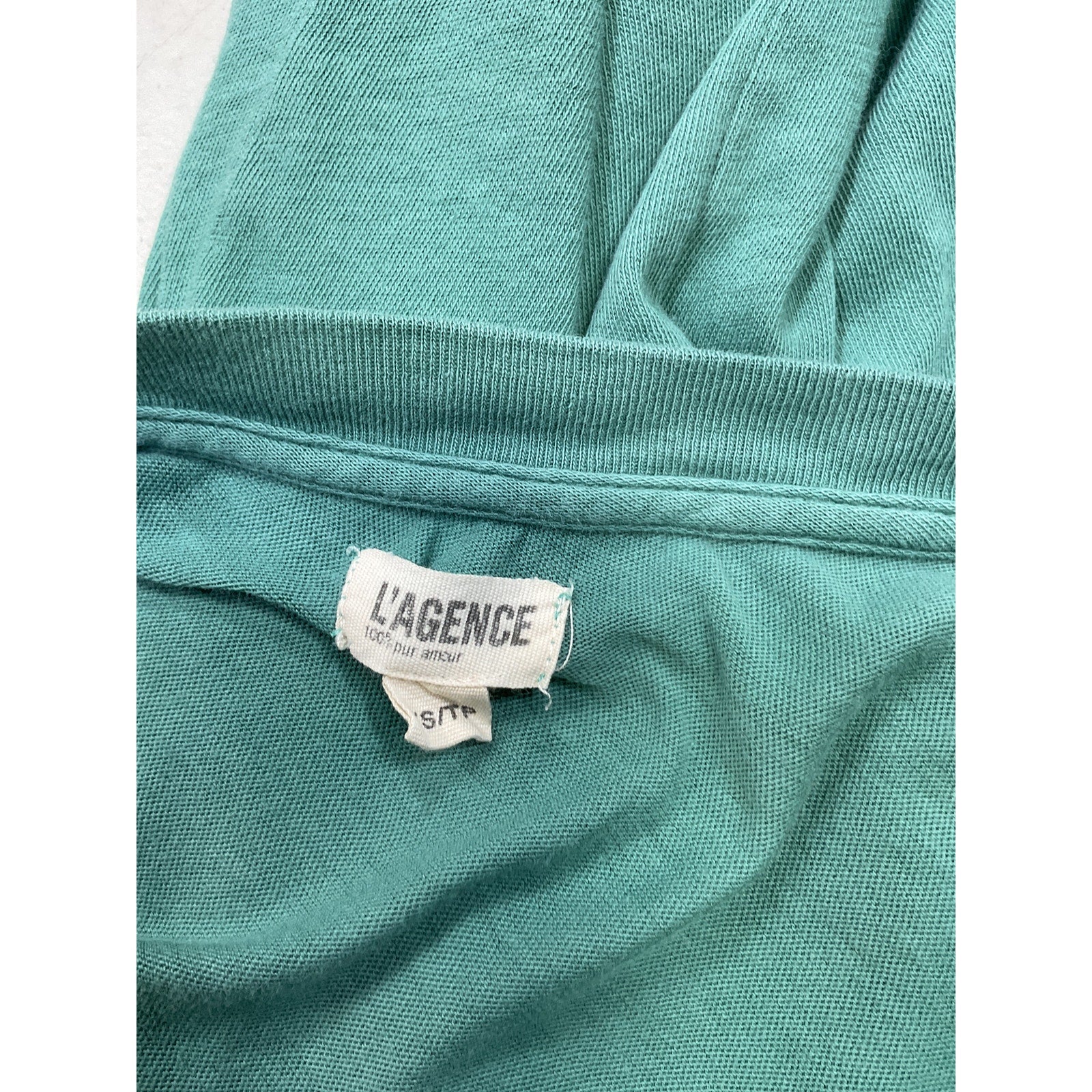 L'Agence 'Becca' Green Cotton V-Neck Tee Size XS