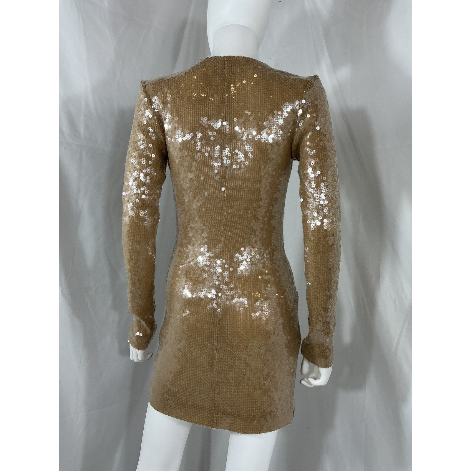 16Arlington 'Seeran' Beige Nylon Lace-Up Sequined Mini Dress Size 6