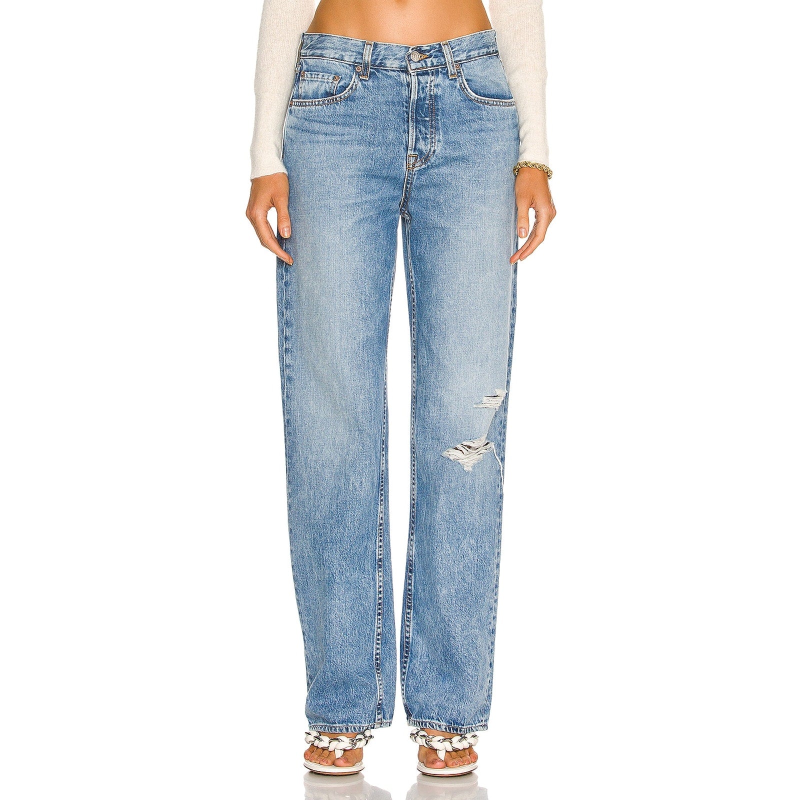 Grlfrnd 'Bella' Blue Cotton Low Rise Boyfriend Denim Jean Size 28