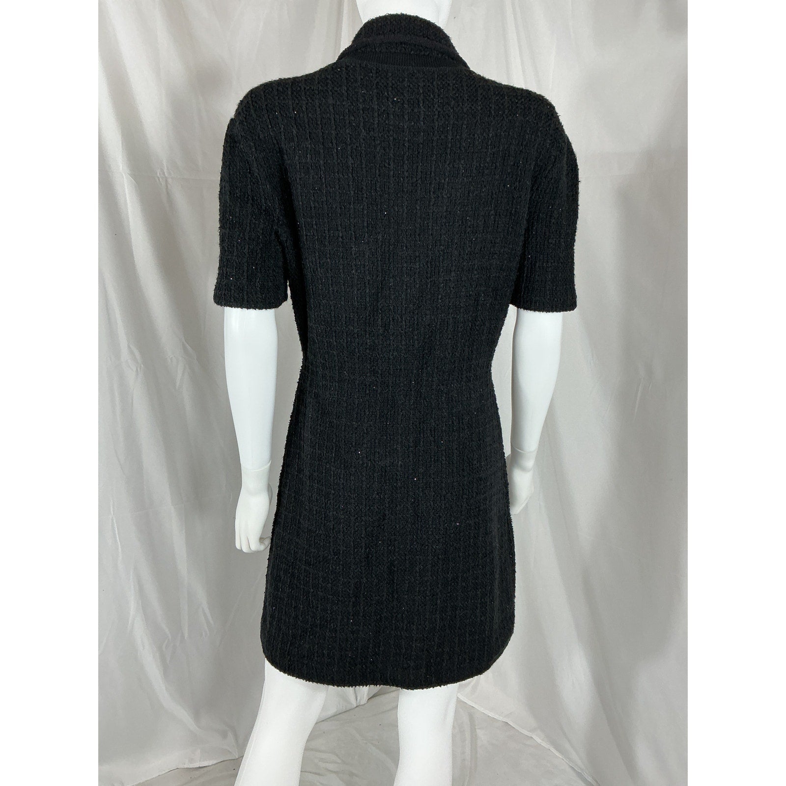 Self-Portrait 'Jewel' Black Viscose Button Knit Mini Dress Size L