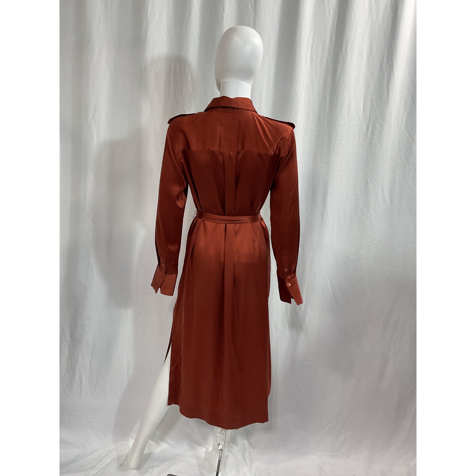 Equipment 'Zelie' Red Silk-Satin Midi Shirt Dress Size S