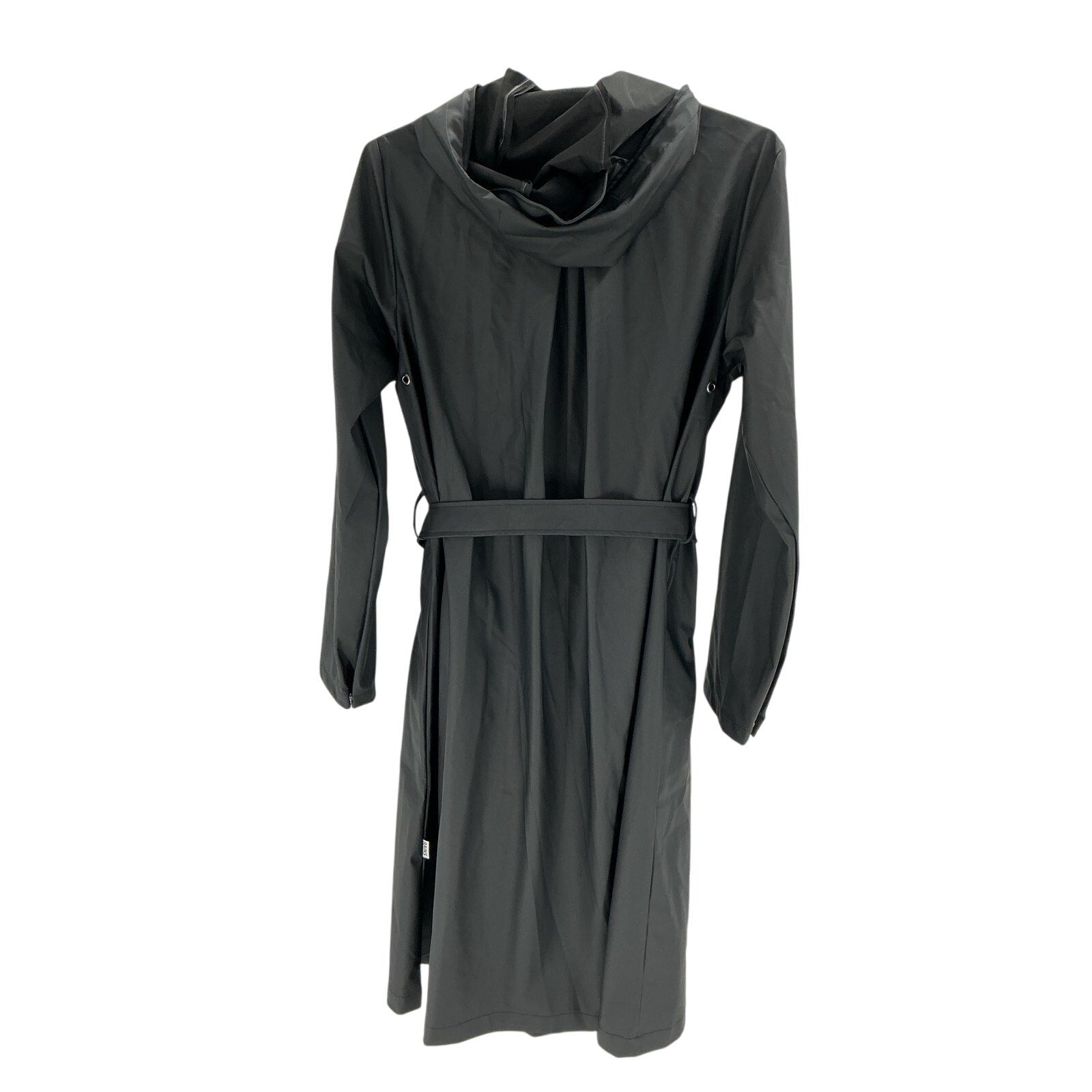 Rains Waterproof A-Line Black Polyester Long Raincoat Size S