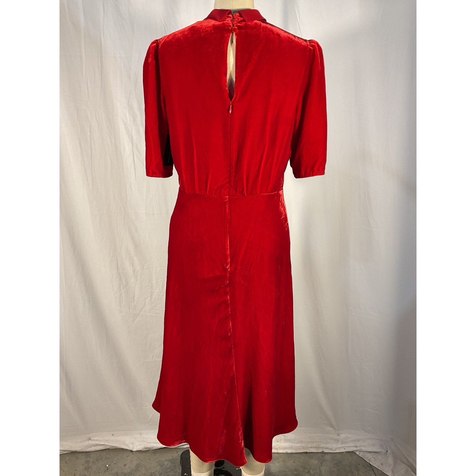 Saloni 'Dahila' Red Silk Chiffon-Trimmed Velvet Midi Dress Size 6 - NWT