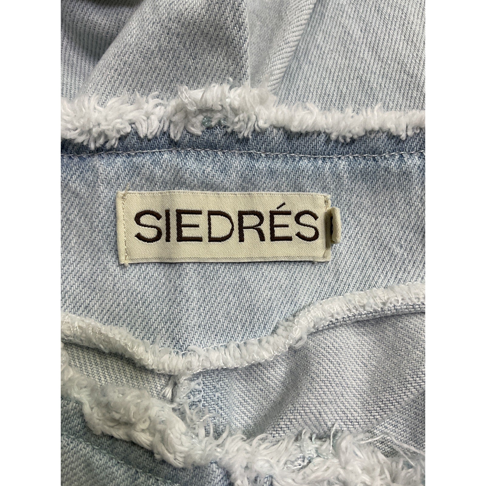 Siedr�s 'Giny' Blue Cotton Frayed Embellished High-Rise Wide-Leg Jeans Size 34