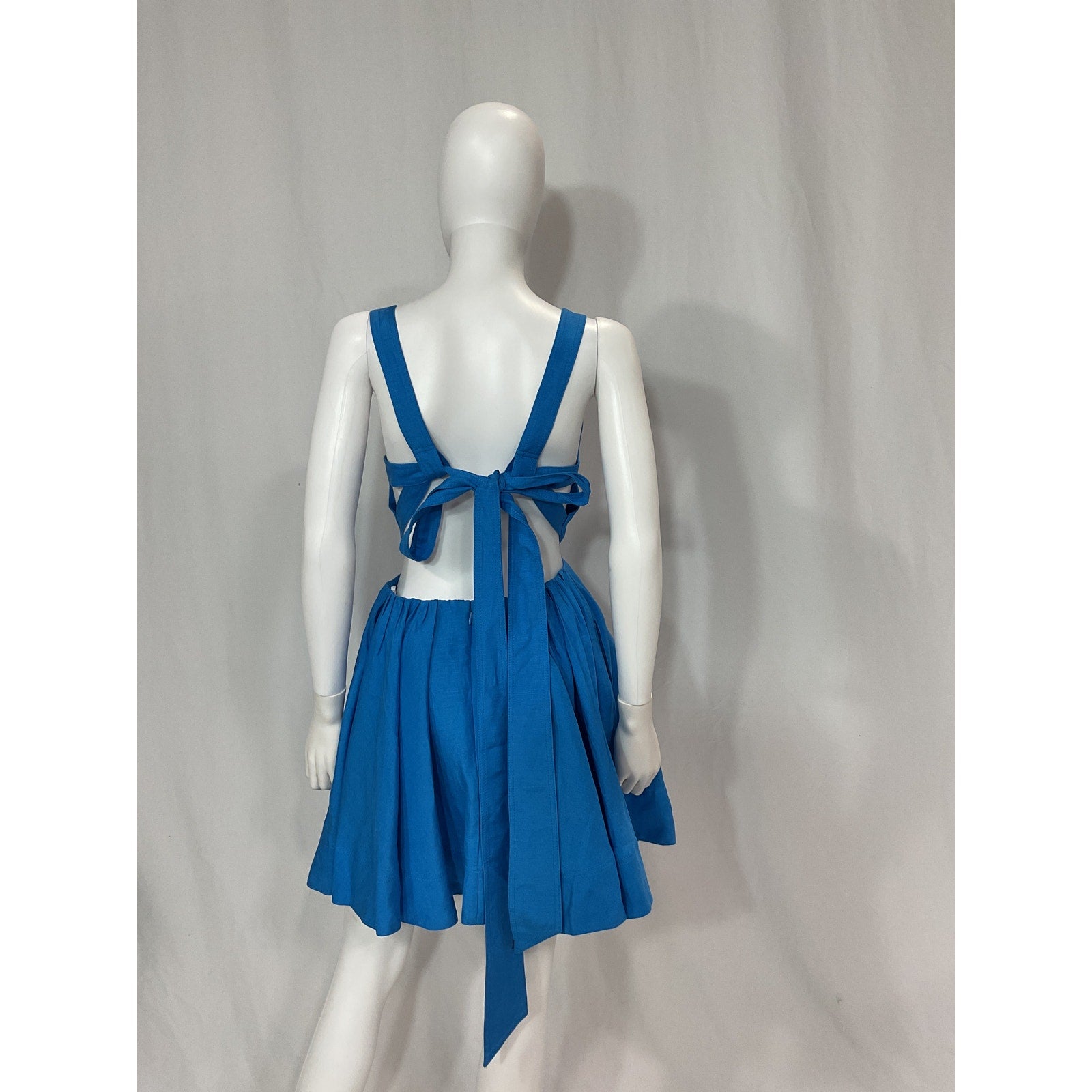 Aje 'Clara' Blue Tie Back Square Neck Mini Dress Size 8