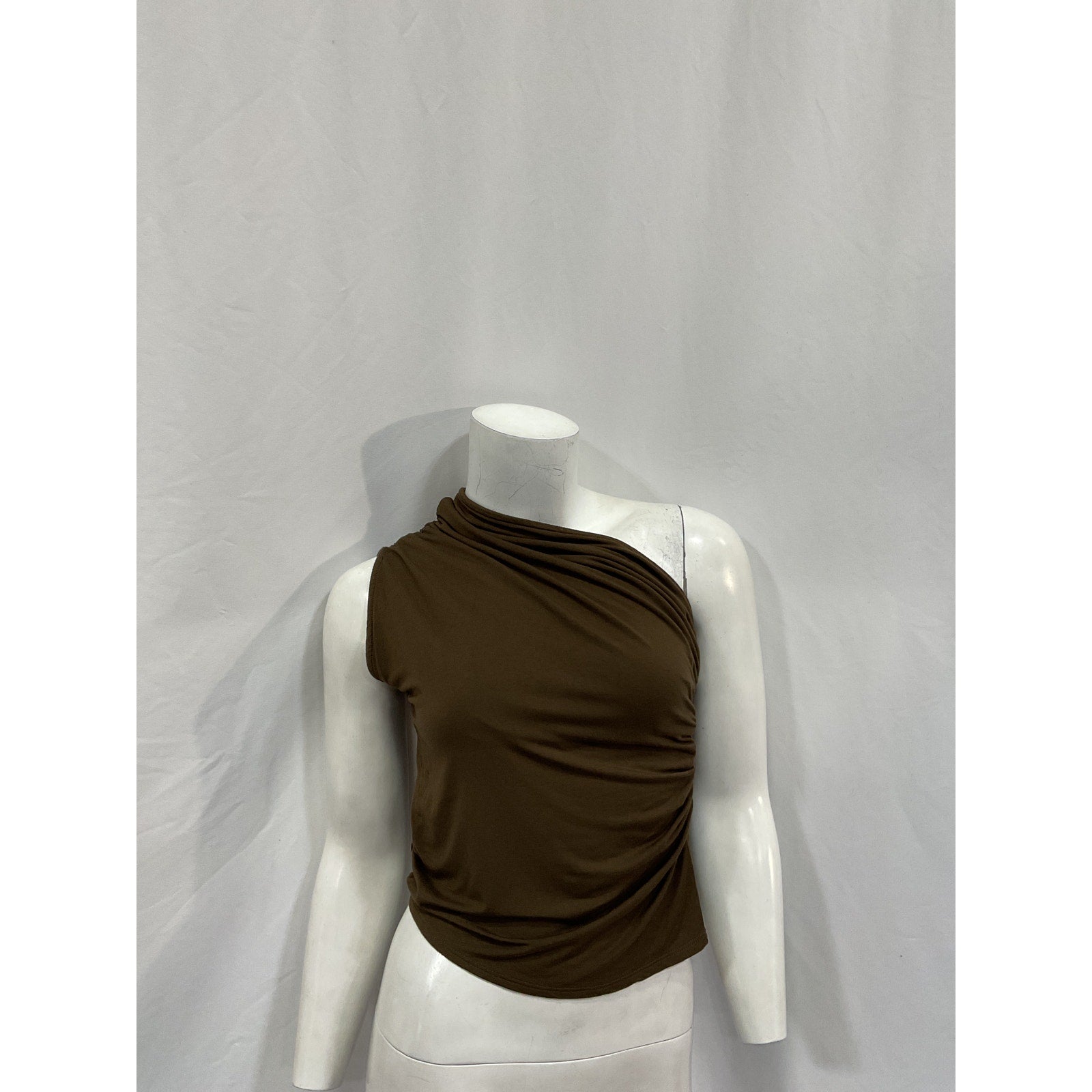 Posse 'Mason' Brown Viscose One Shoulder Top Size S