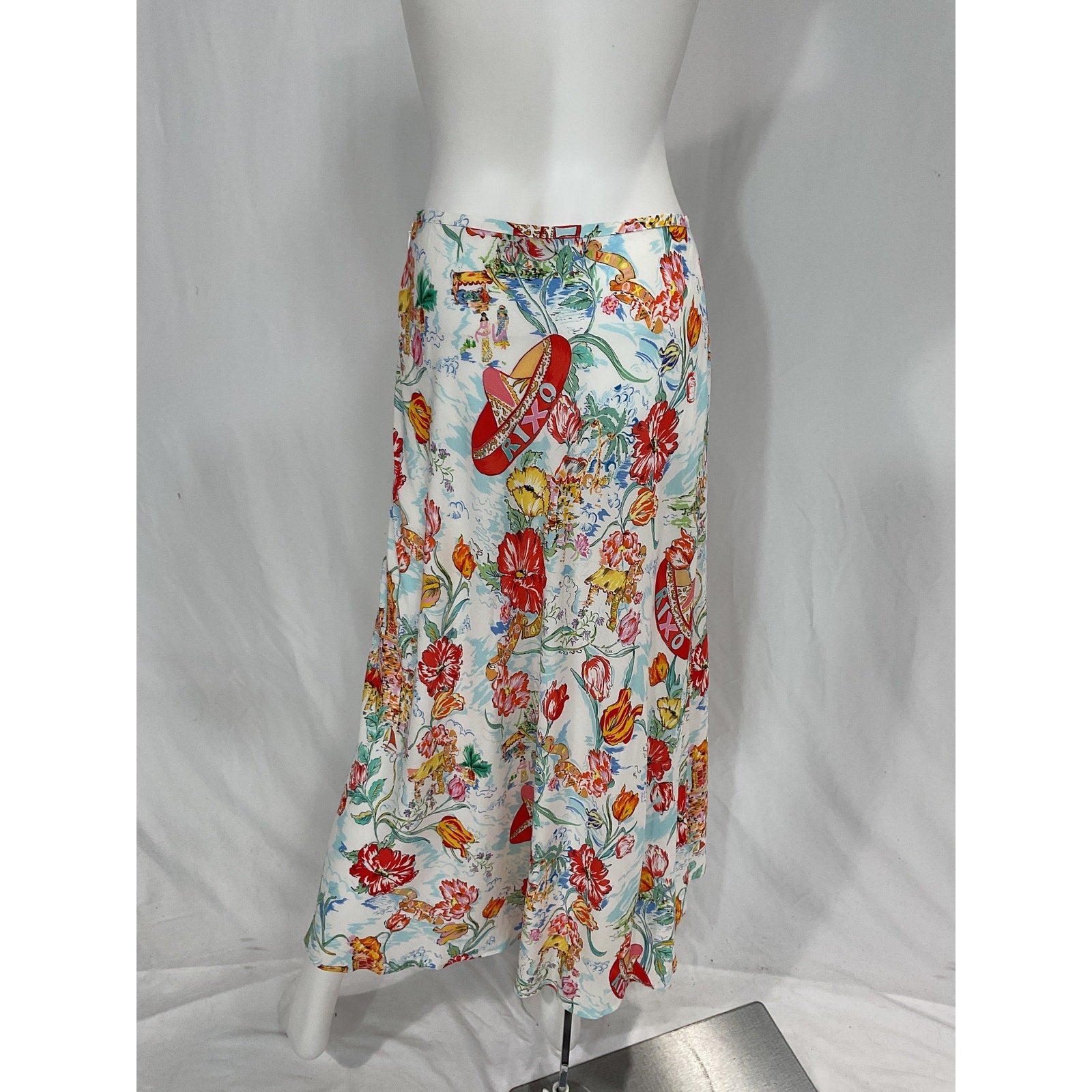 Rixo 'Kelly' White Printed Voile Midi Skirt Size 4