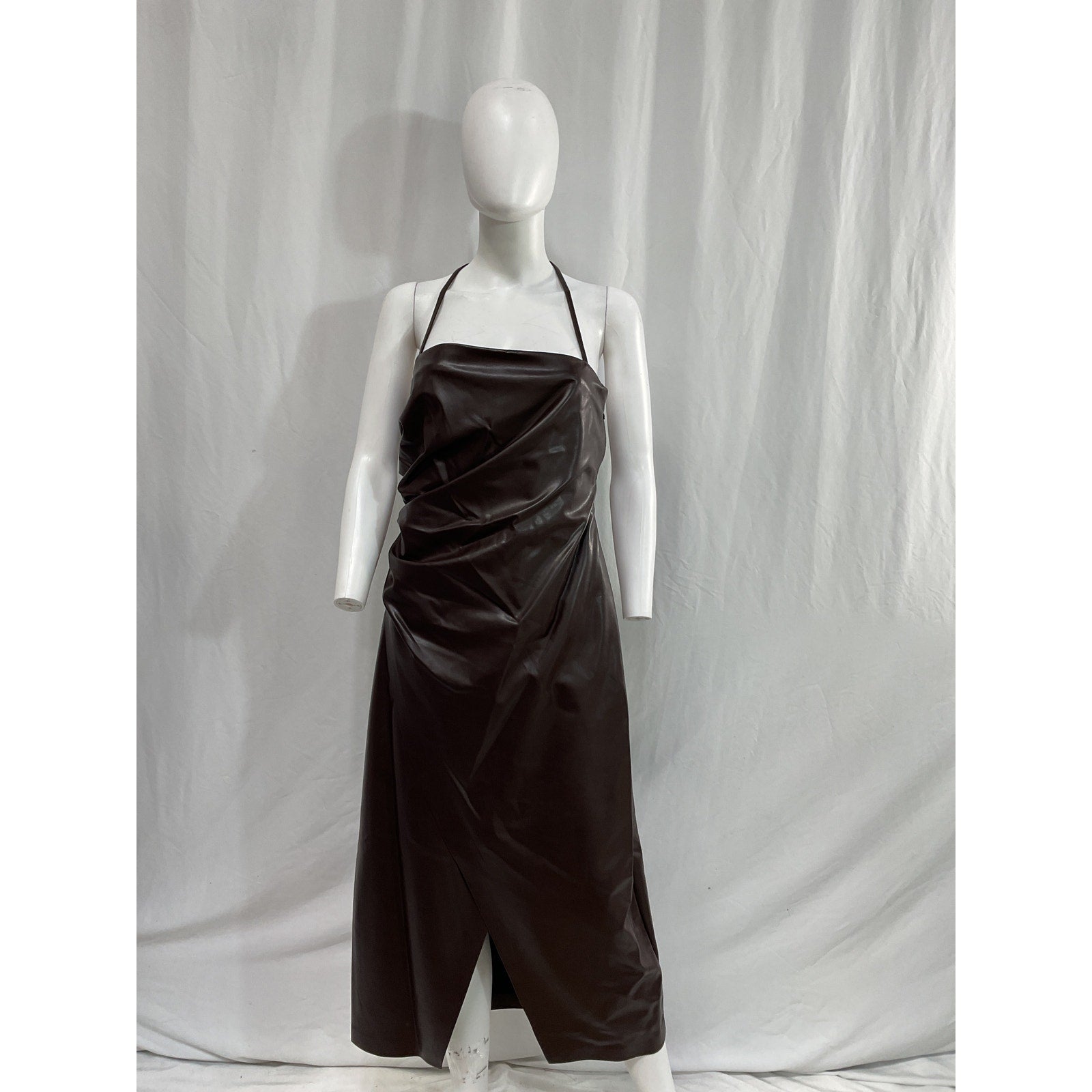 A.L.C. 'Charlotte' Brown Faux-Leather Halter Sleeveless Midi Dress Size 10