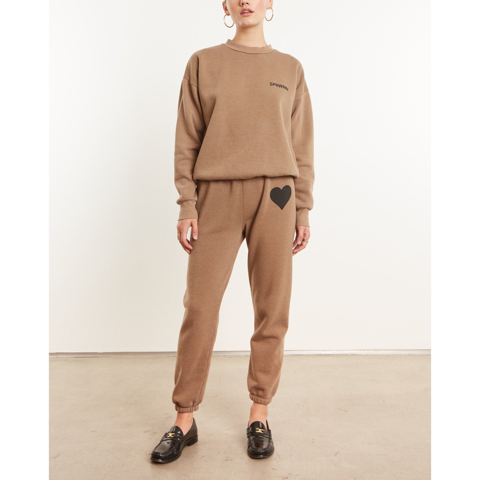Sprwmn 'Camel' Brown Cotton Tri-Blend Tiny Logo Sweatshirt Size M