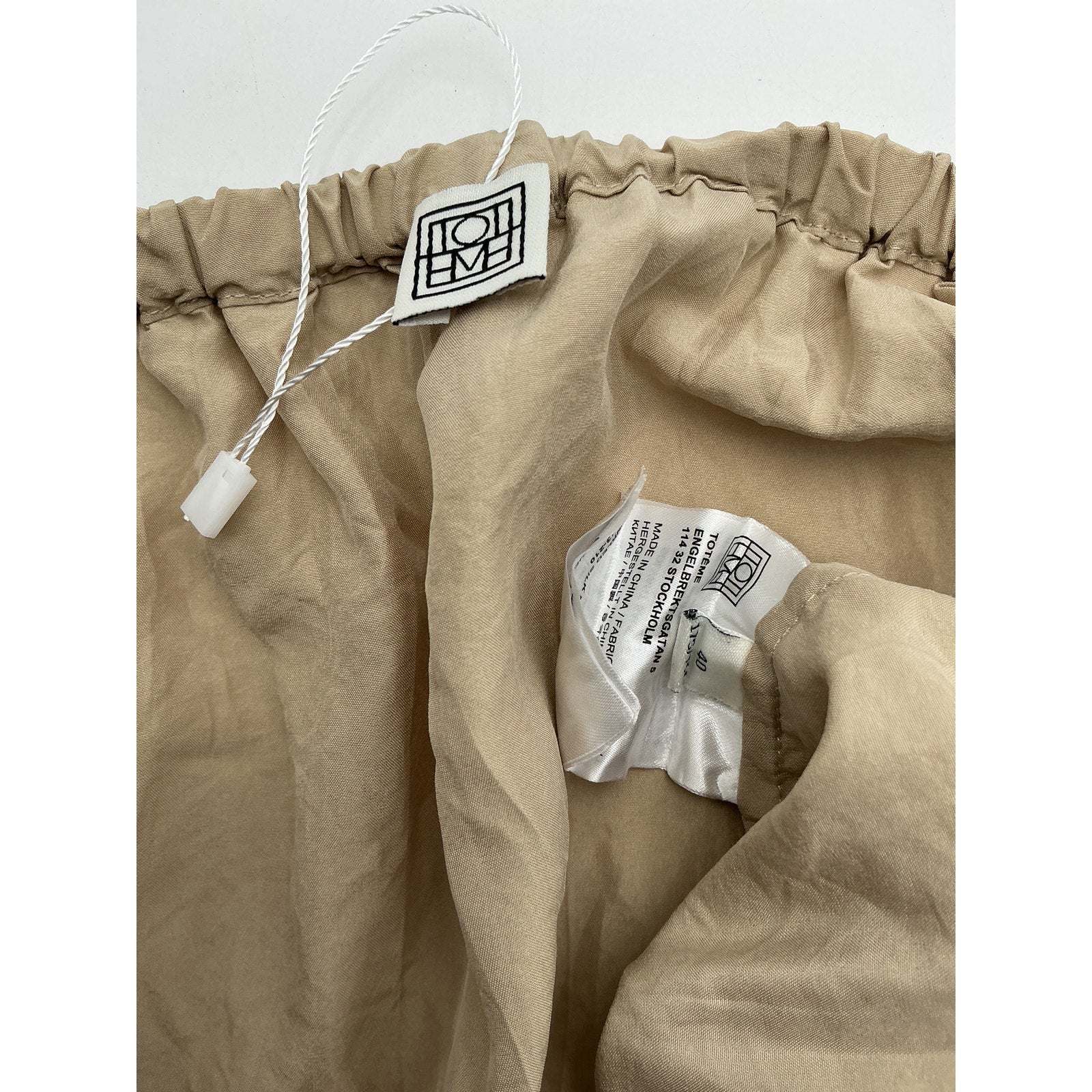 Toteme 'Crinkled' Beige Silk Midi Skirt Size 32