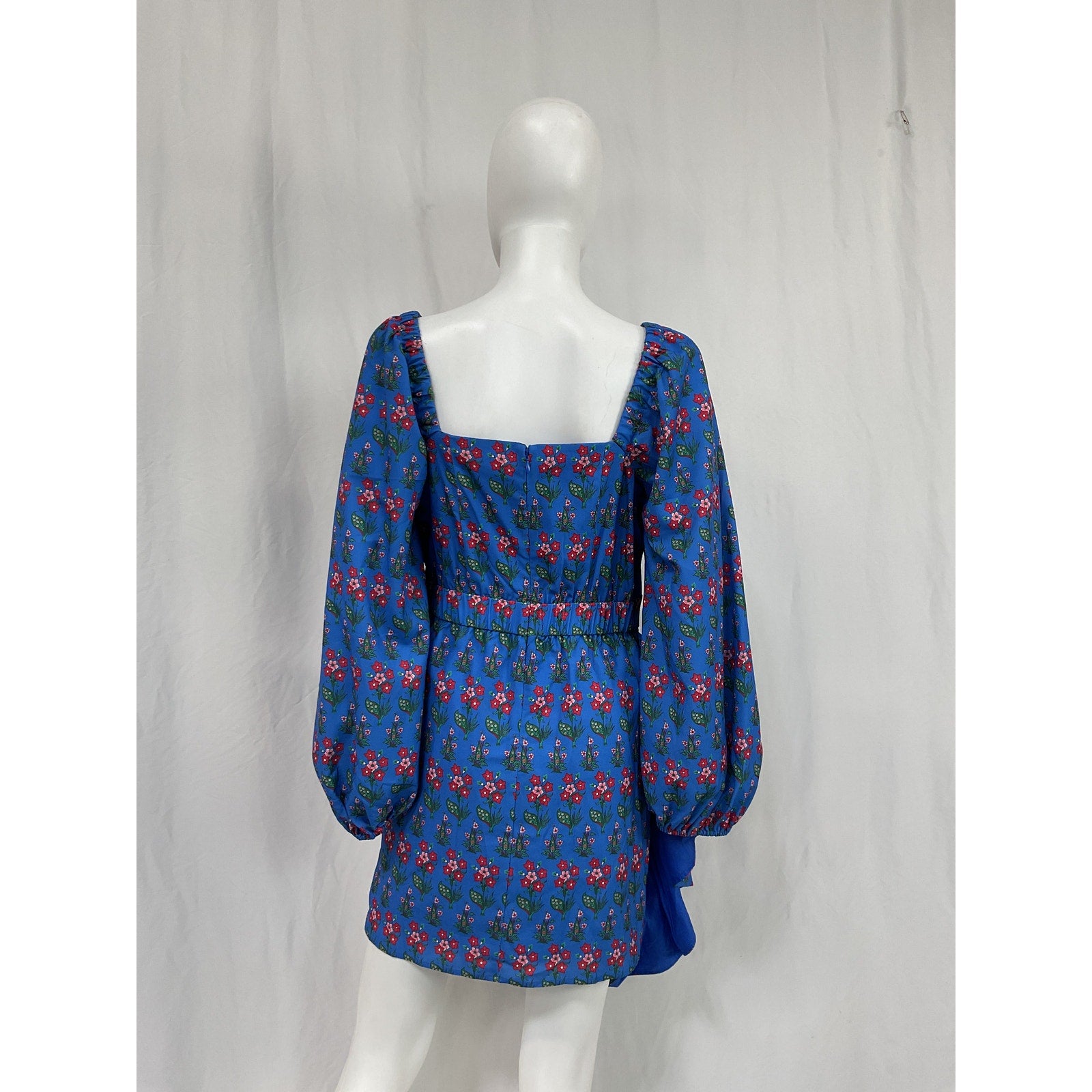 Rhode 'Mina' Blue Polyester Draped Floral-Print Crepe De Chine Mini Dress Size M