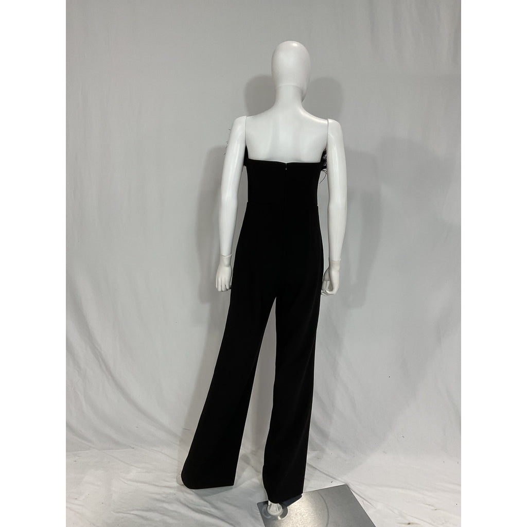Likely 'Desi' Black Feather Trim Jumpsuit Size 6