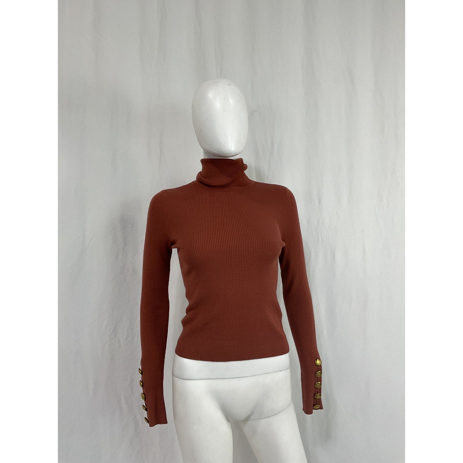 A.L.C. 'Desi' Red Merino Wool Rib-Knit Turtleneck Sweater Size S