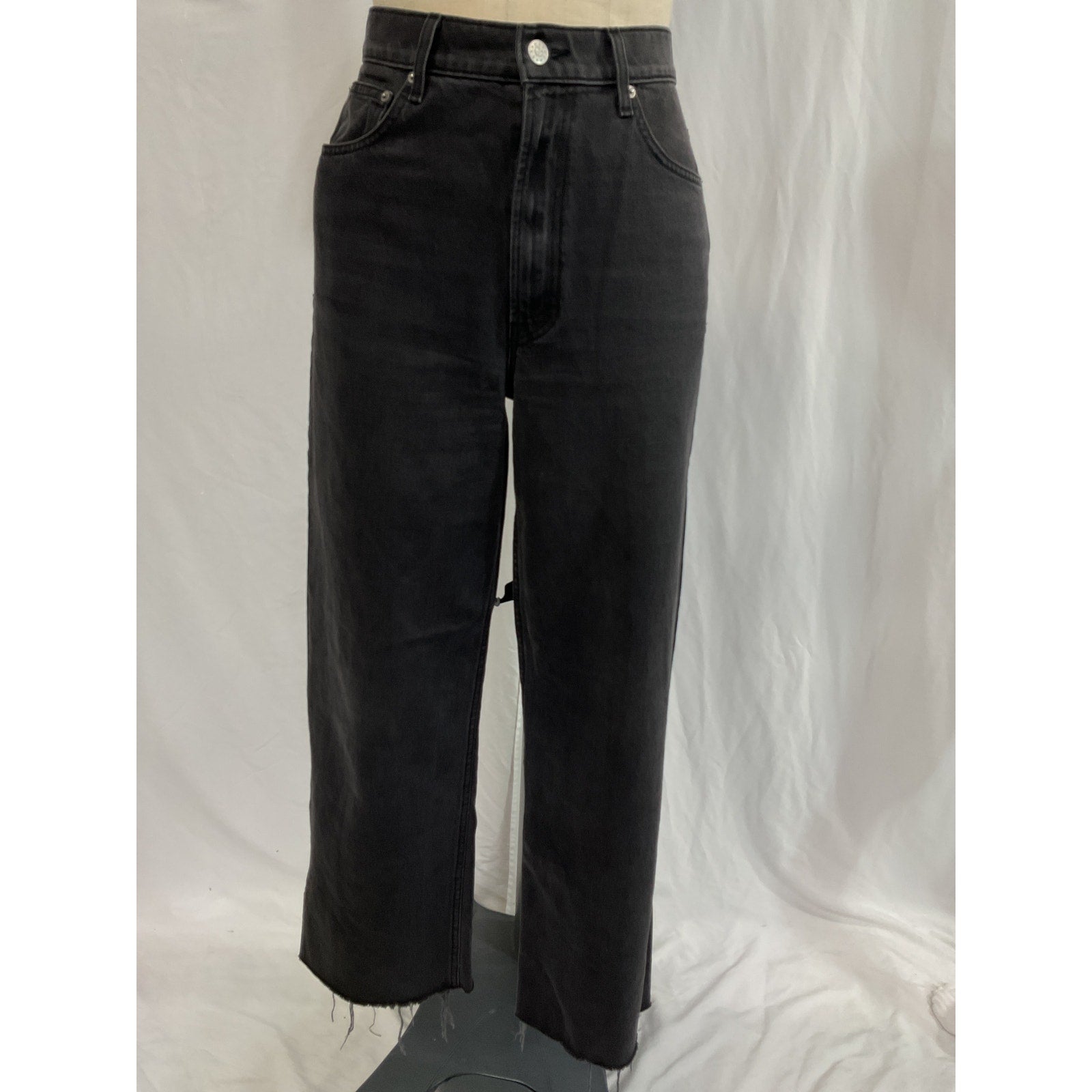 Mother 'The Fun' Black Dip Puddle Slice Fray Denim Jean Size 27