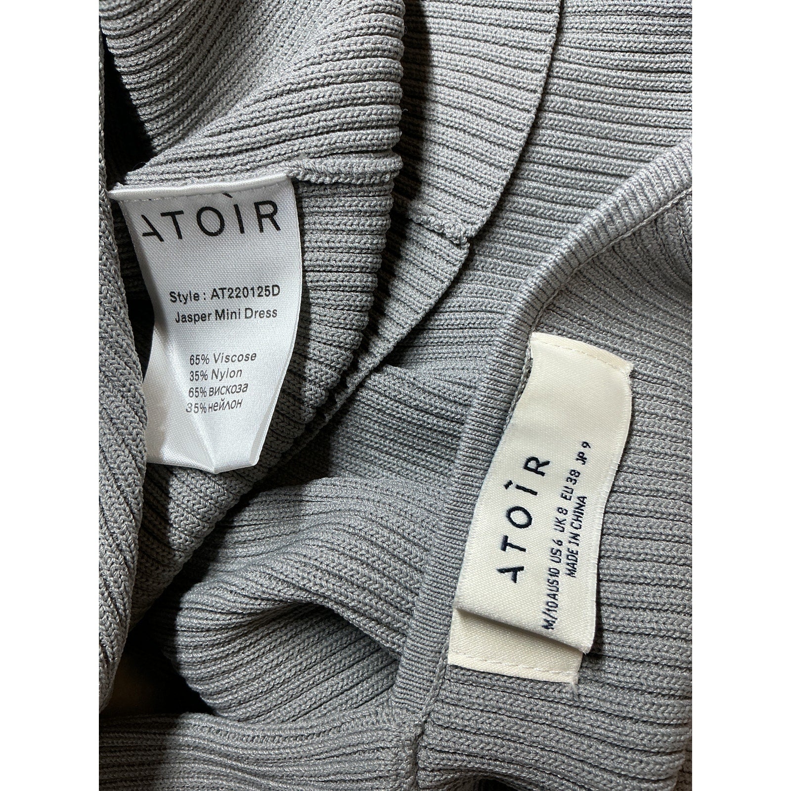 Atoir 'Jasper' Grey Viscose Mini Dress Size 6