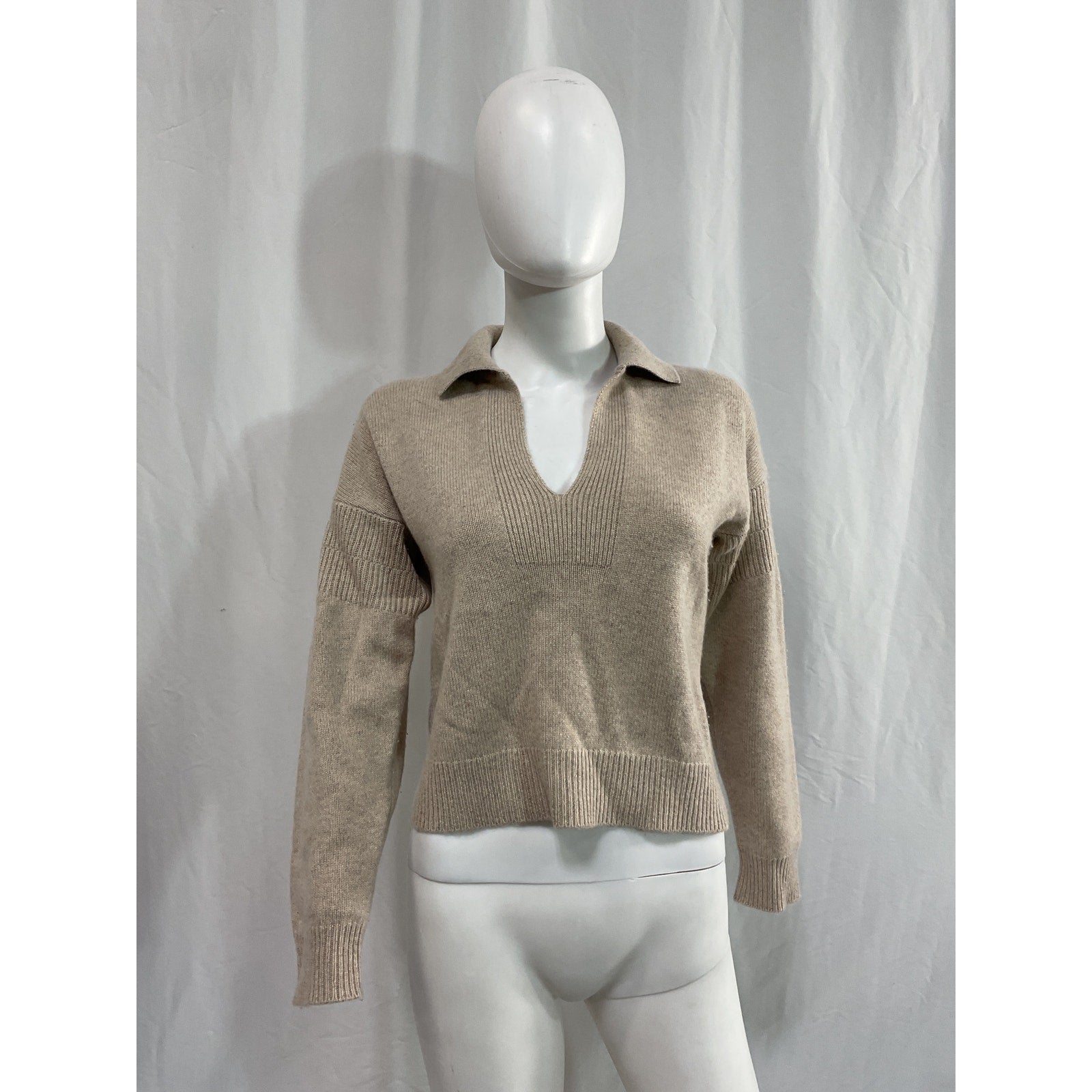 Naadam 'Recycled' Tan Cashmere Open Neck Polo Size XS