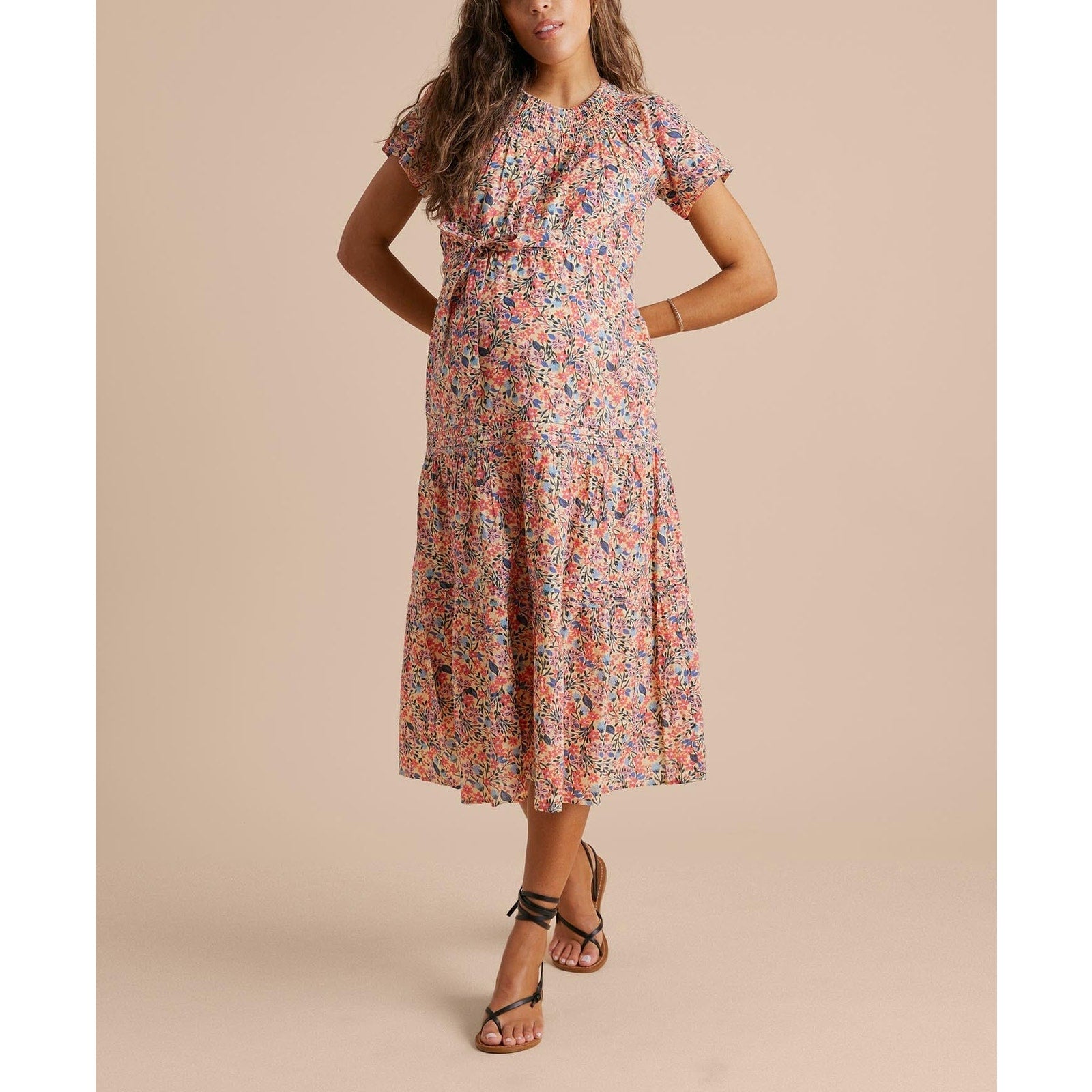 Hatch 'Smocked' Pink Yoke Tier Maxi Dress Size S
