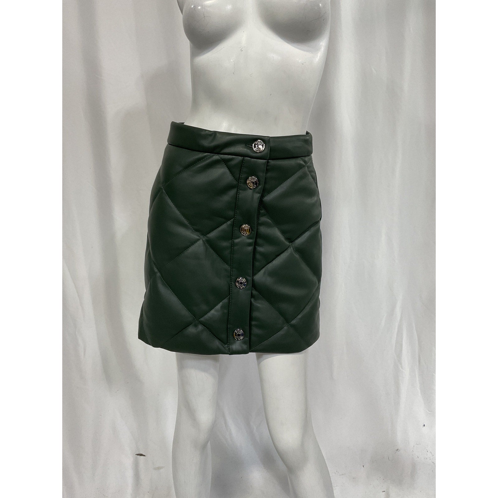 Staud 'Dice' Green Vegan Leather Diamond Quilted Skirt Size 0