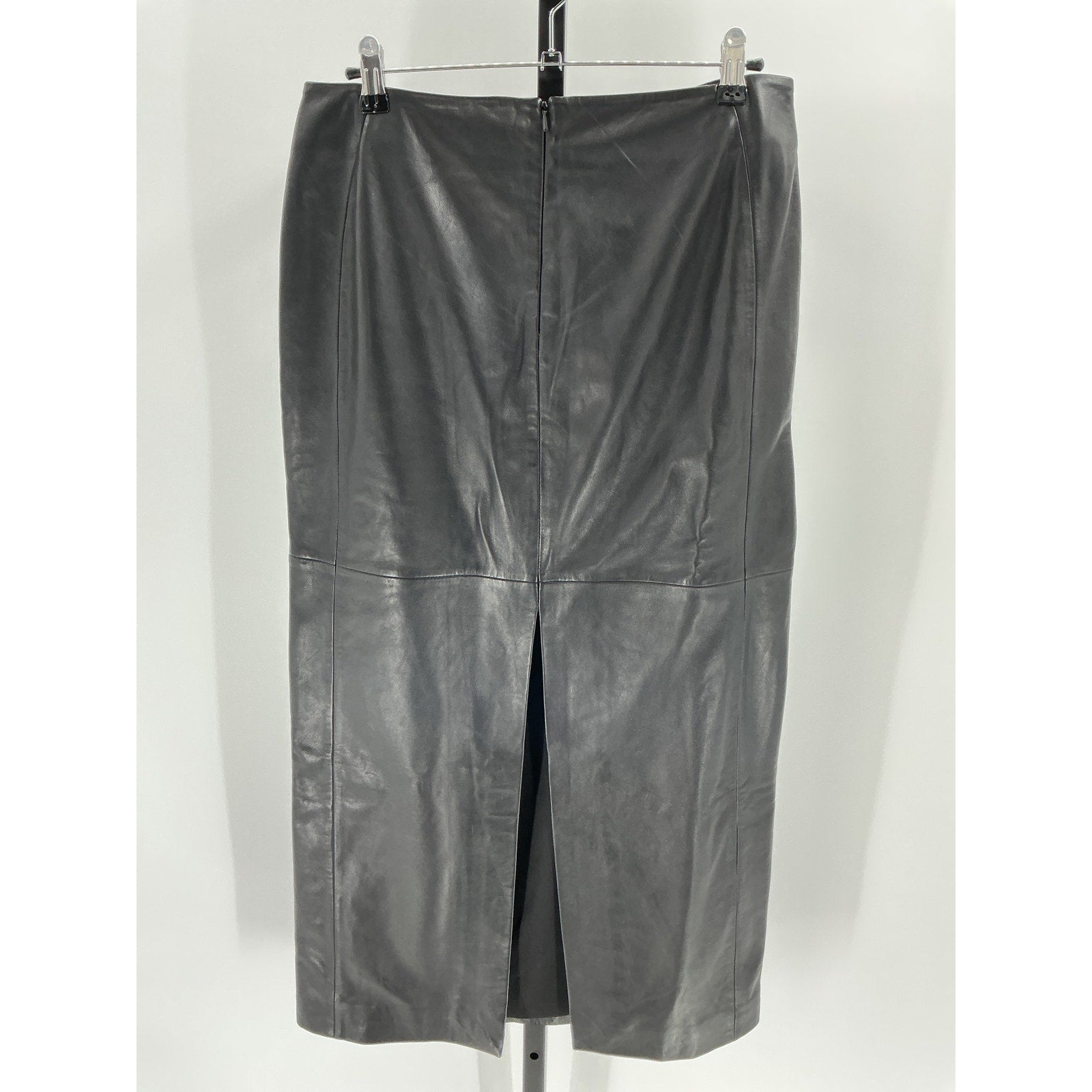 Lamarque 'Tyra' Black Leather Column Midi Skirt Size M
